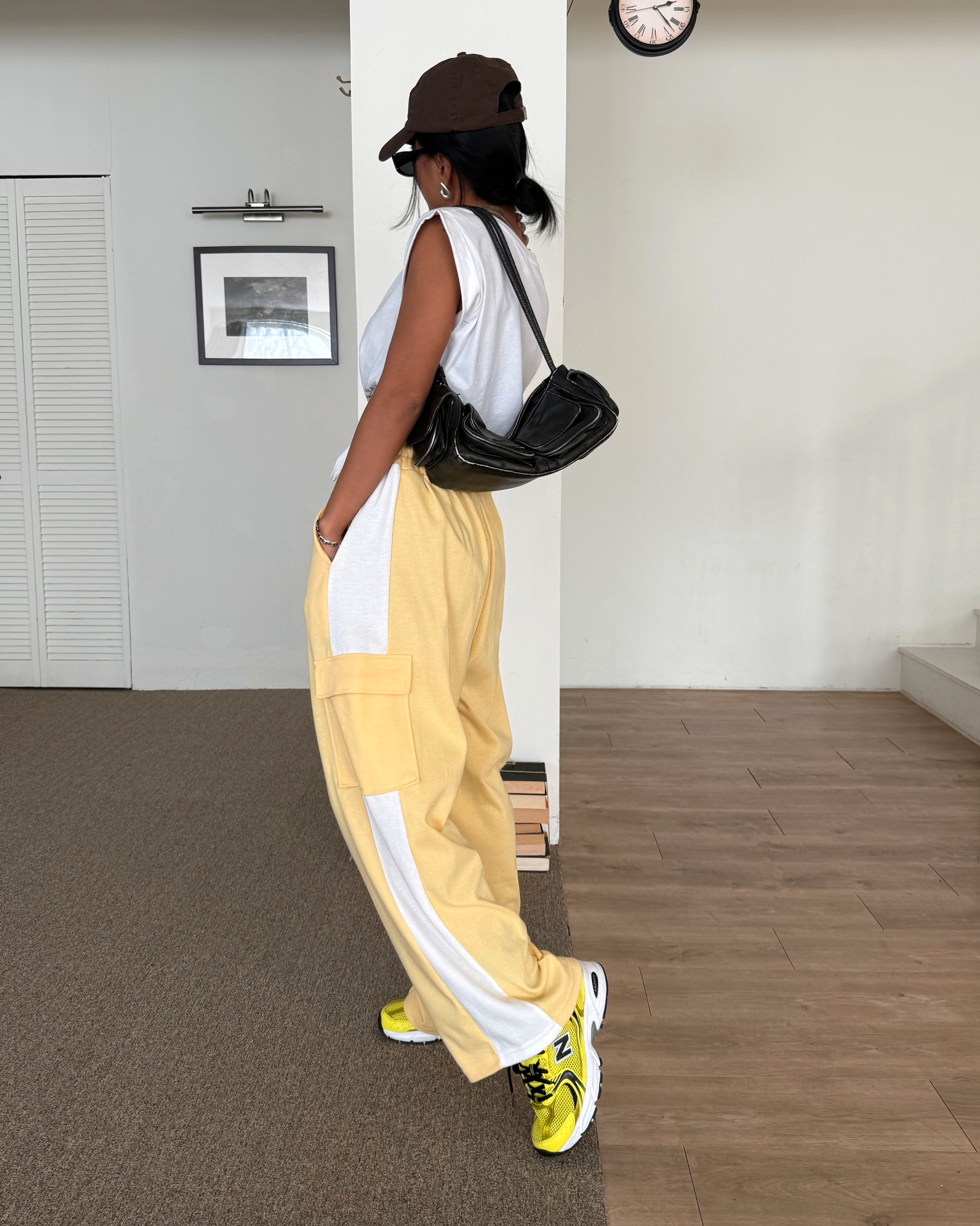 ドローストリングポケットウエストゴムカーゴロング配色パンツ | 詳細画像9