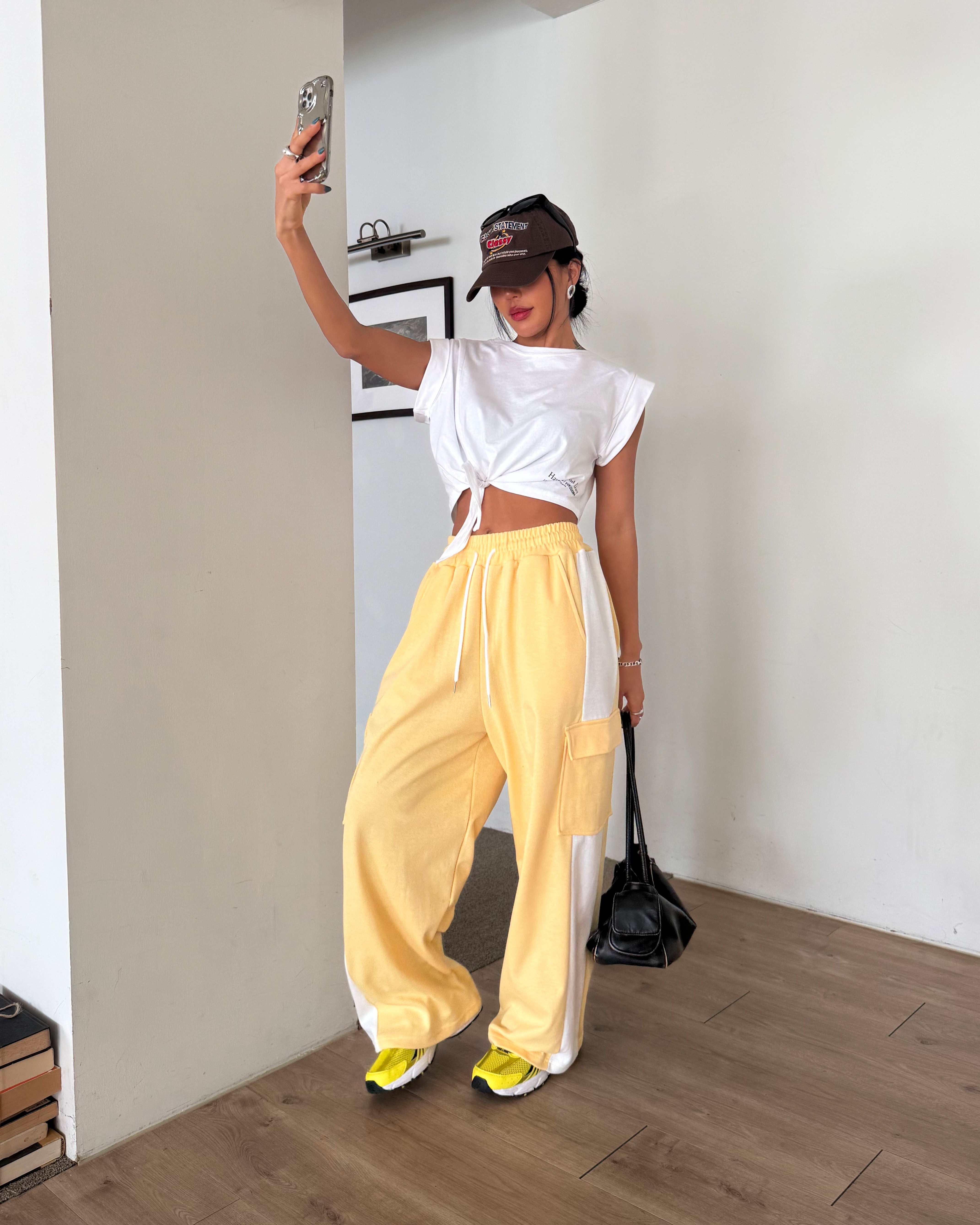 ドローストリングポケットウエストゴムカーゴロング配色パンツ | 詳細画像6