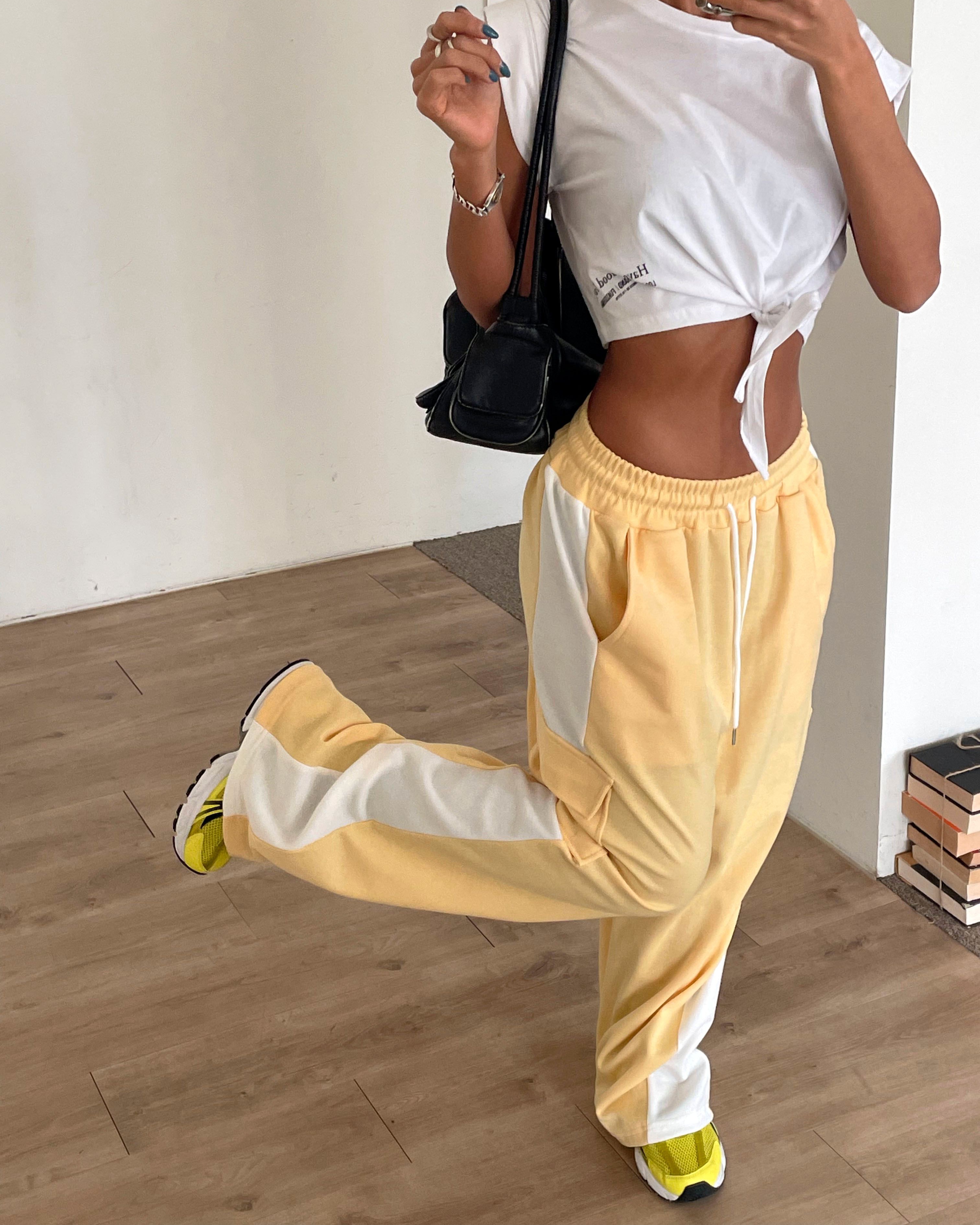 ドローストリングポケットウエストゴムカーゴロング配色パンツ | 詳細画像19