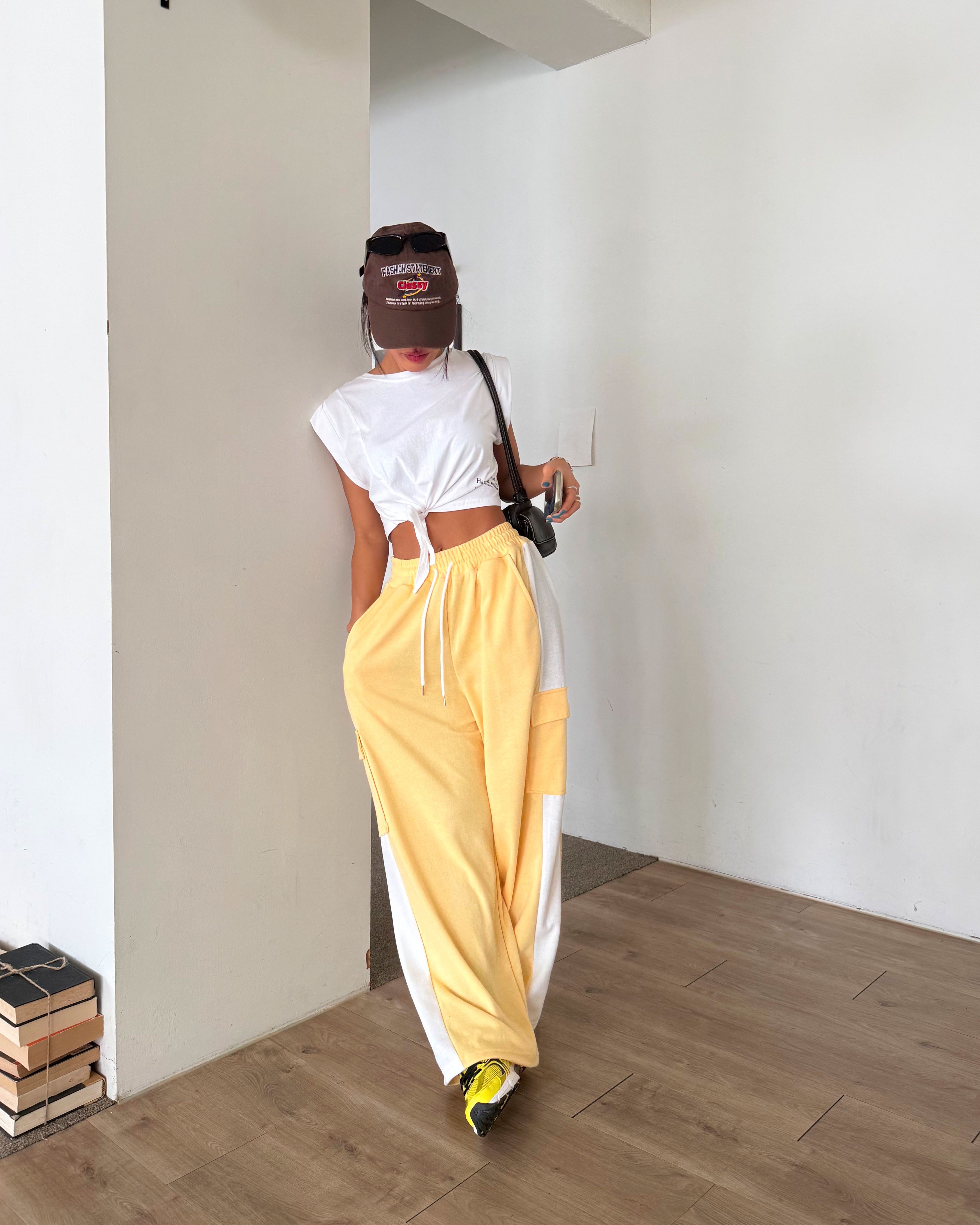 ドローストリングポケットウエストゴムカーゴロング配色パンツ | 詳細画像10