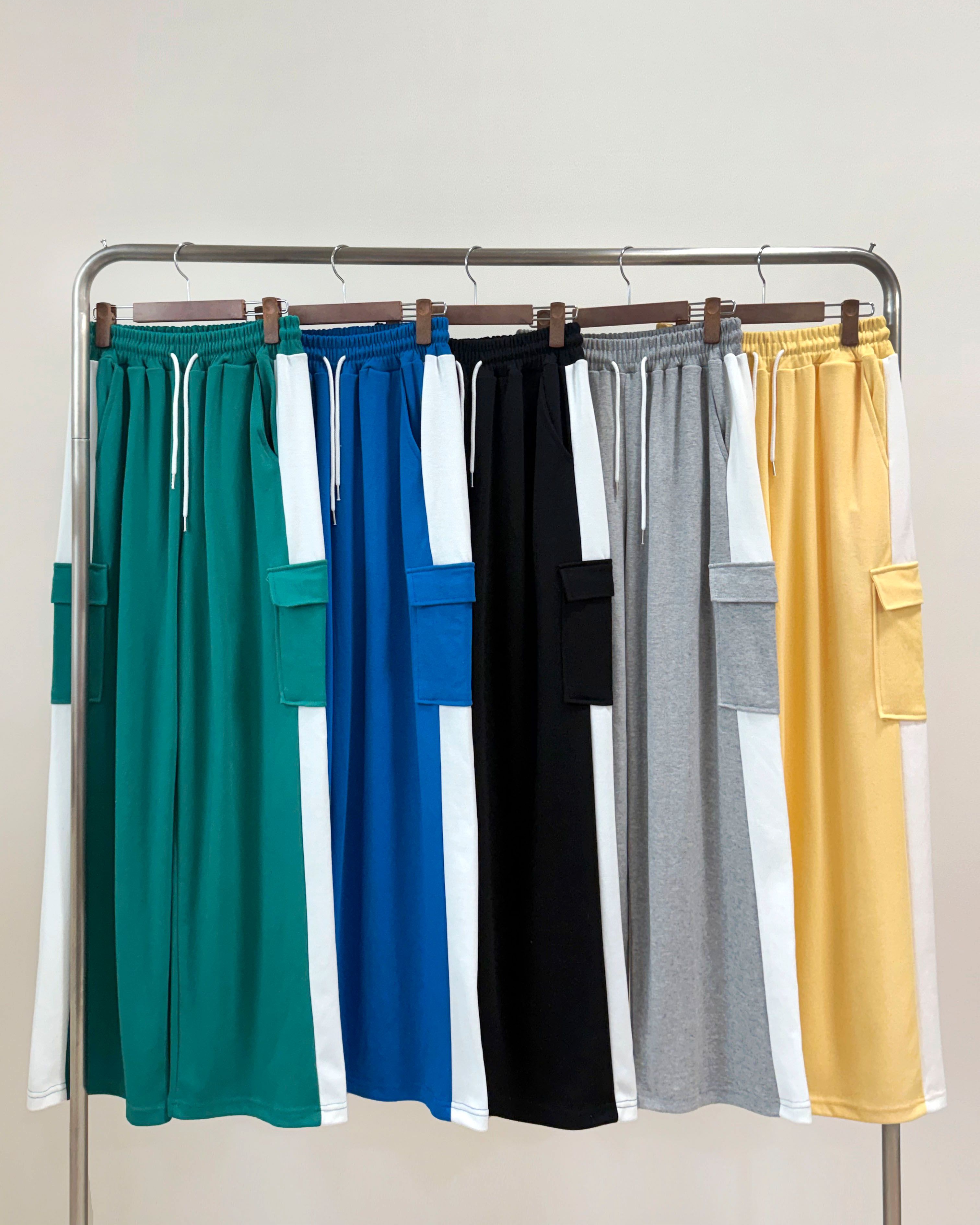 ドローストリングポケットウエストゴムカーゴロング配色パンツ | 詳細画像20