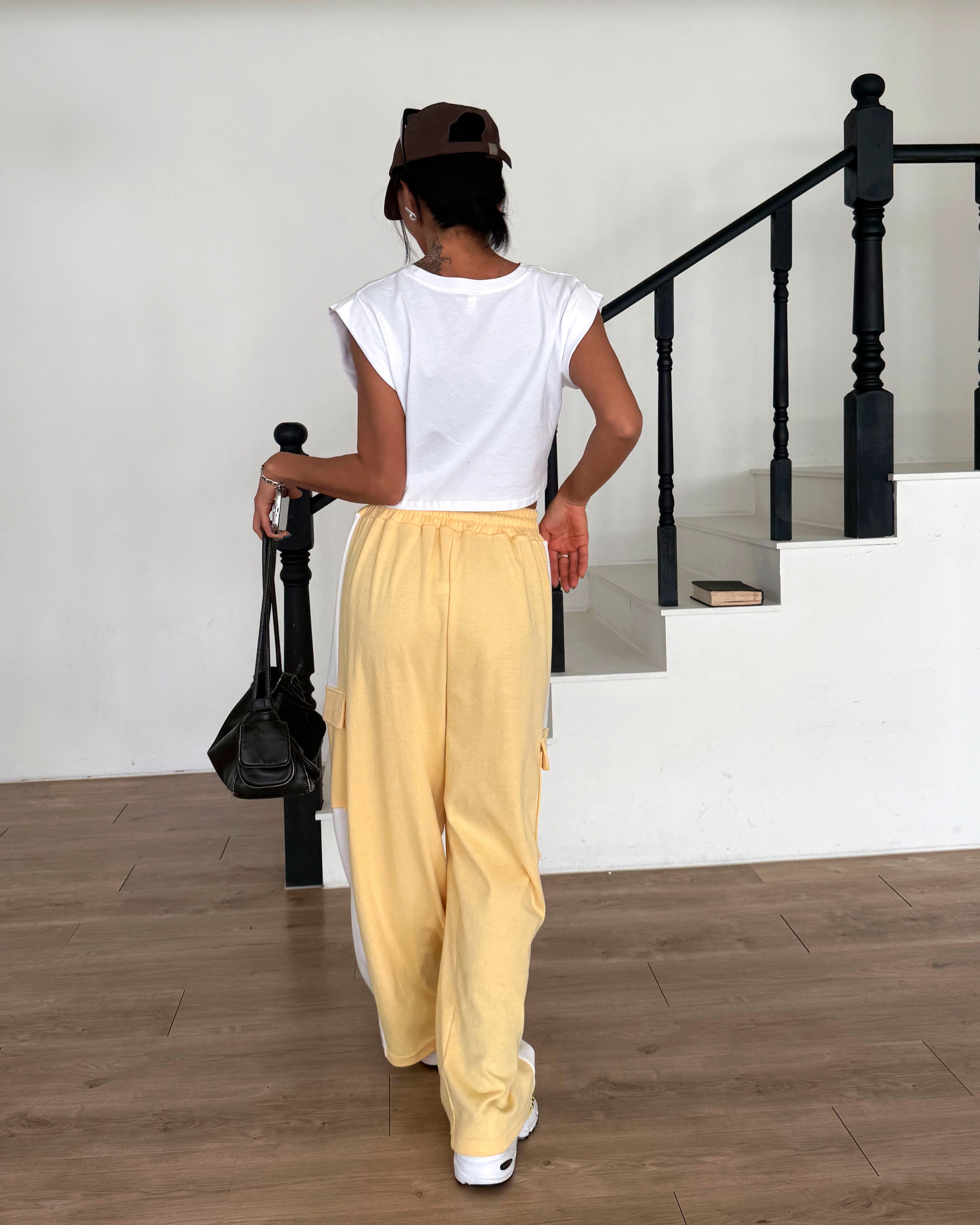 ドローストリングポケットウエストゴムカーゴロング配色パンツ | 詳細画像16