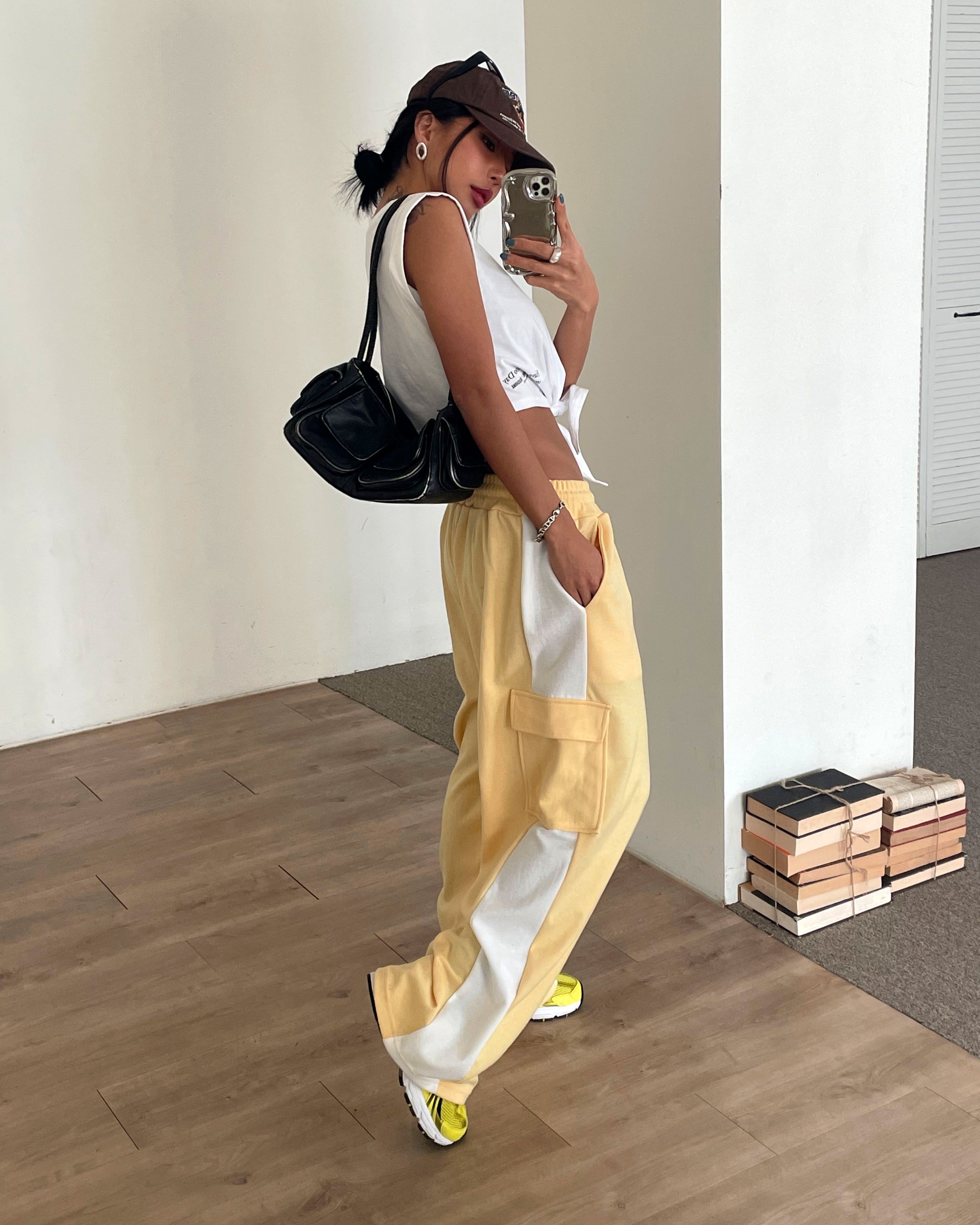 ドローストリングポケットウエストゴムカーゴロング配色パンツ | 詳細画像8