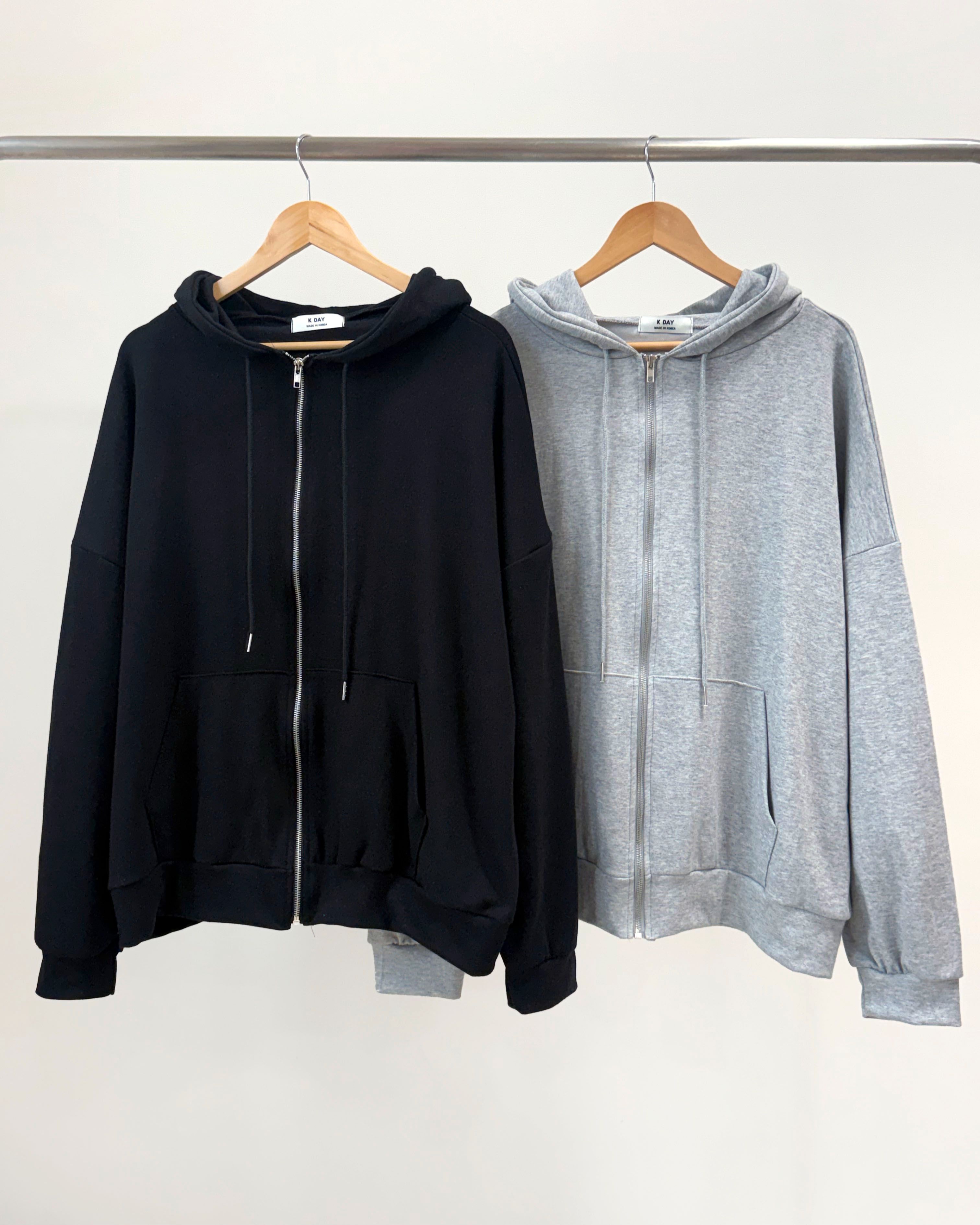 フードドローストリングウエストゴムオーバーサイズショート長袖ハーフカンガルーポケット無地ツーピース(トップス、ボトムス)ジップパーカースカートパンツ | 詳細画像19