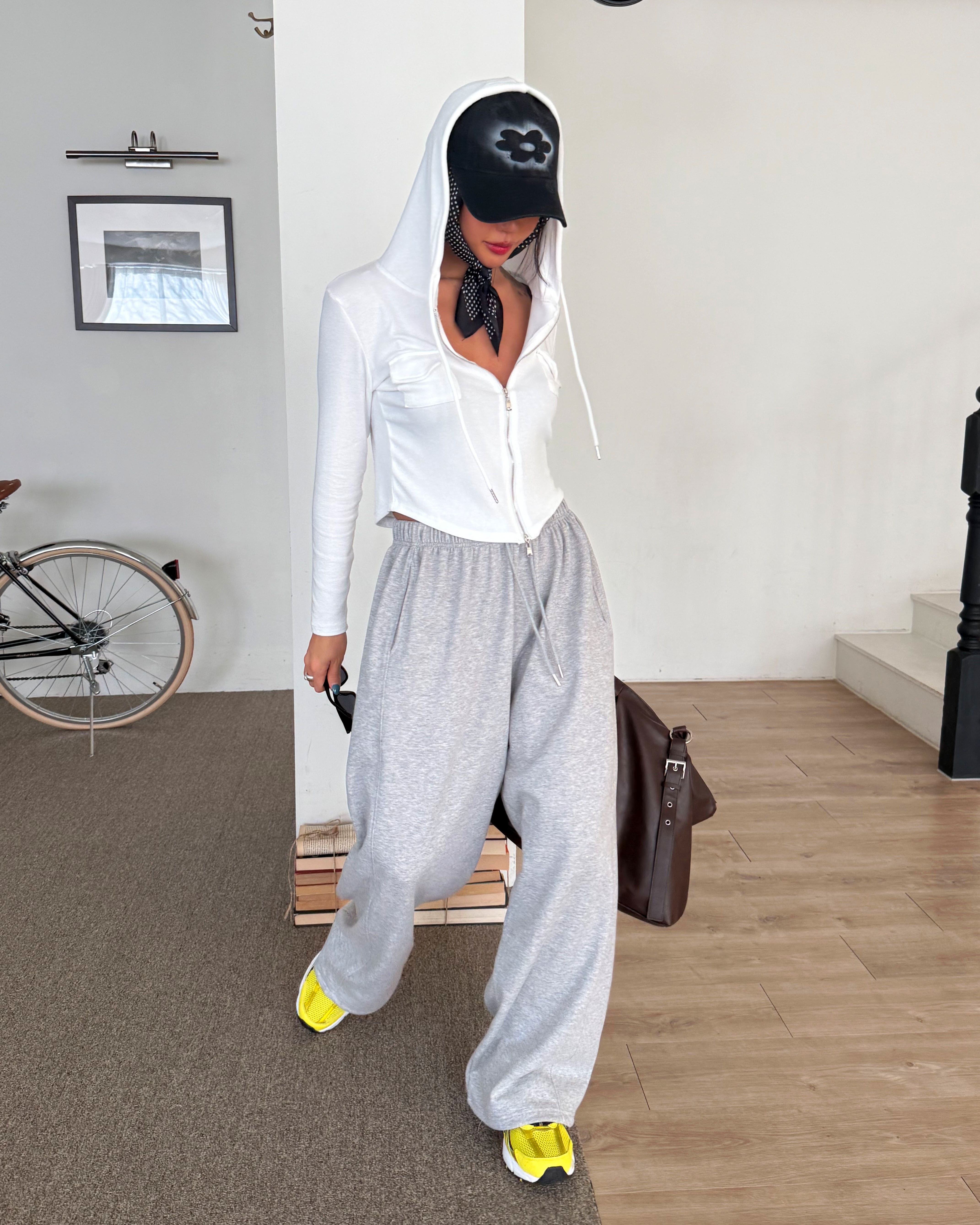 ドローストリングラインウエストゴムロングワイドバックポケット無地パンツ | 詳細画像3