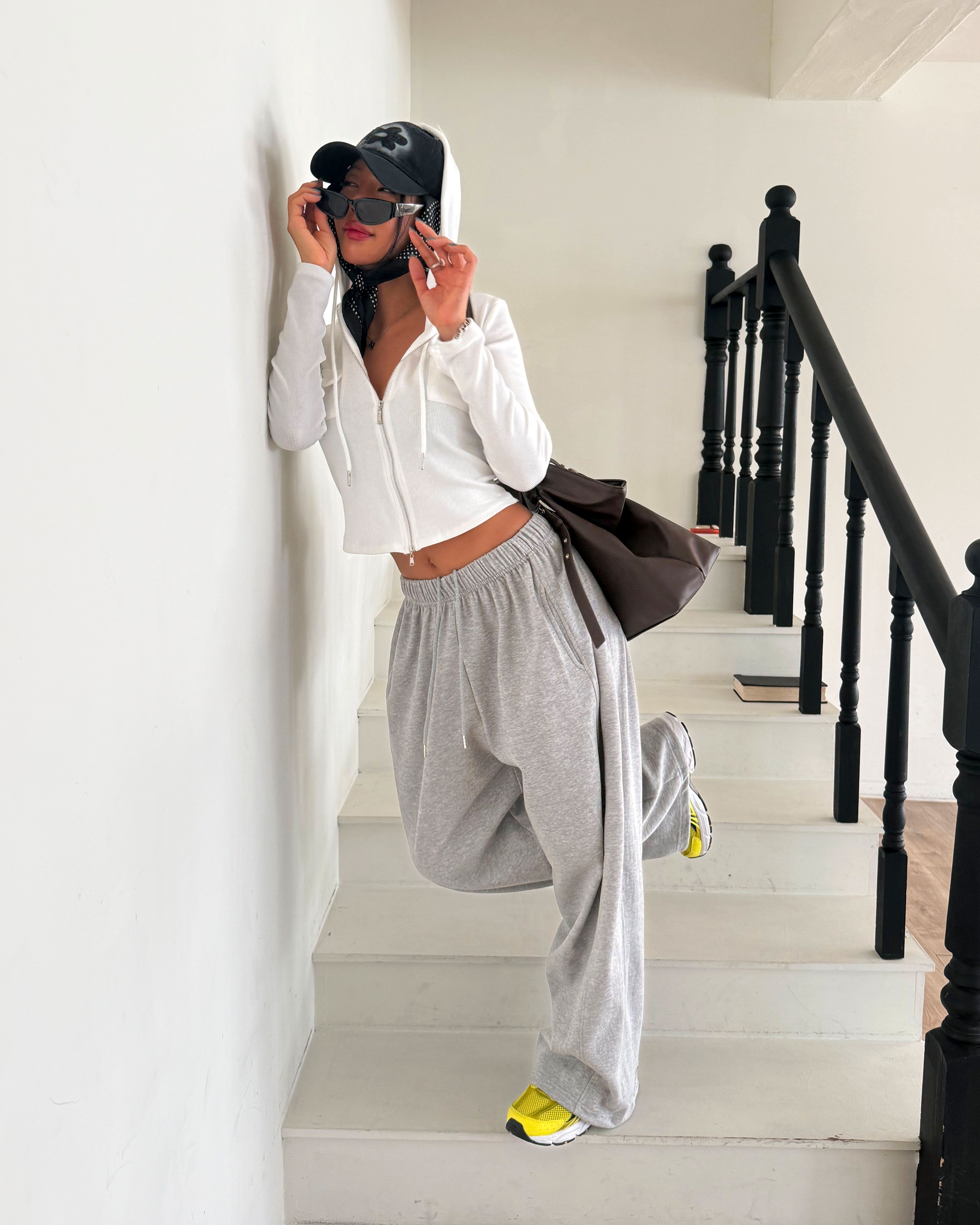 ドローストリングラインウエストゴムロングワイドバックポケット無地パンツ | 詳細画像6