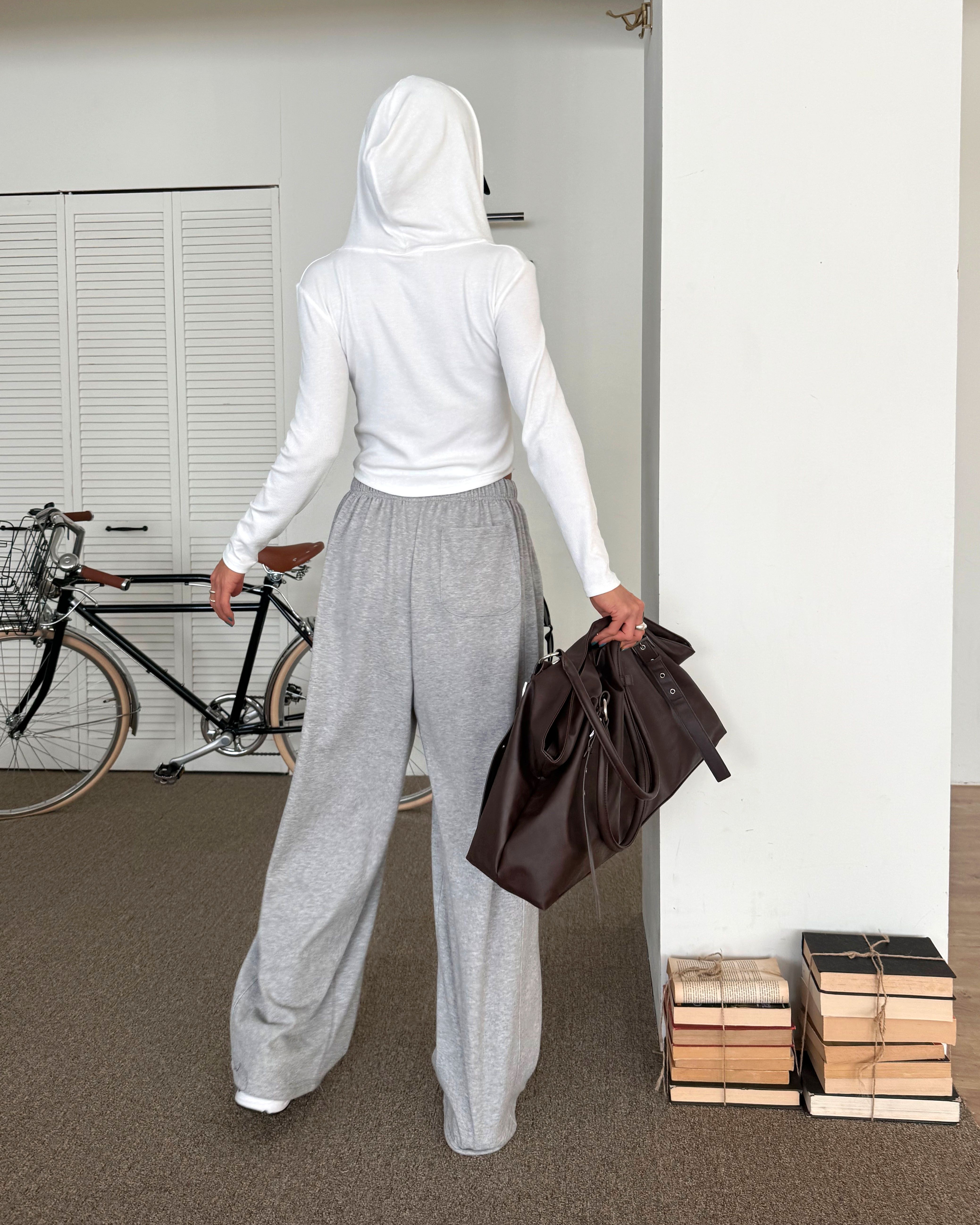 ドローストリングラインウエストゴムロングワイドバックポケット無地パンツ | 詳細画像16