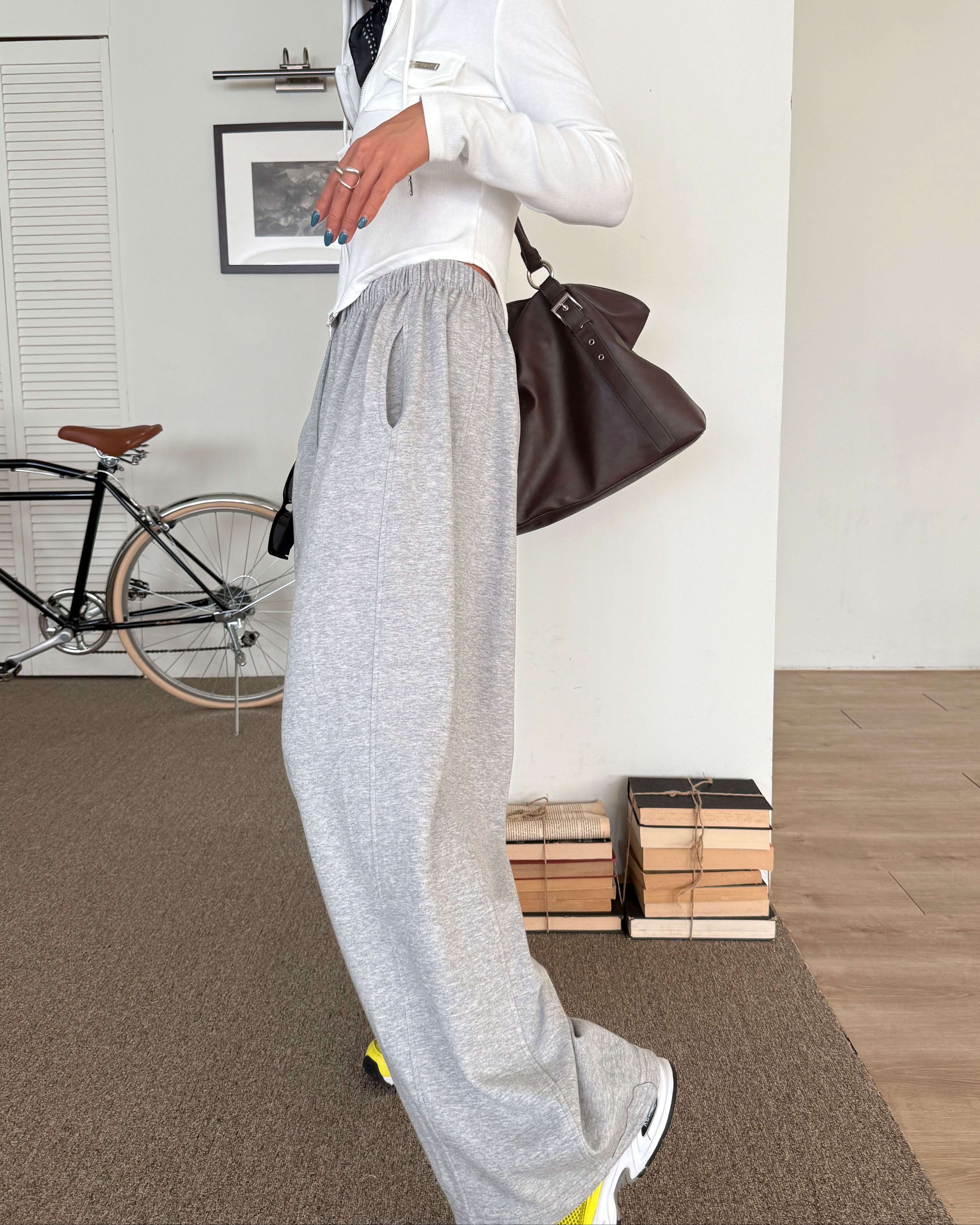 ドローストリングラインウエストゴムロングワイドバックポケット無地パンツ | 詳細画像19