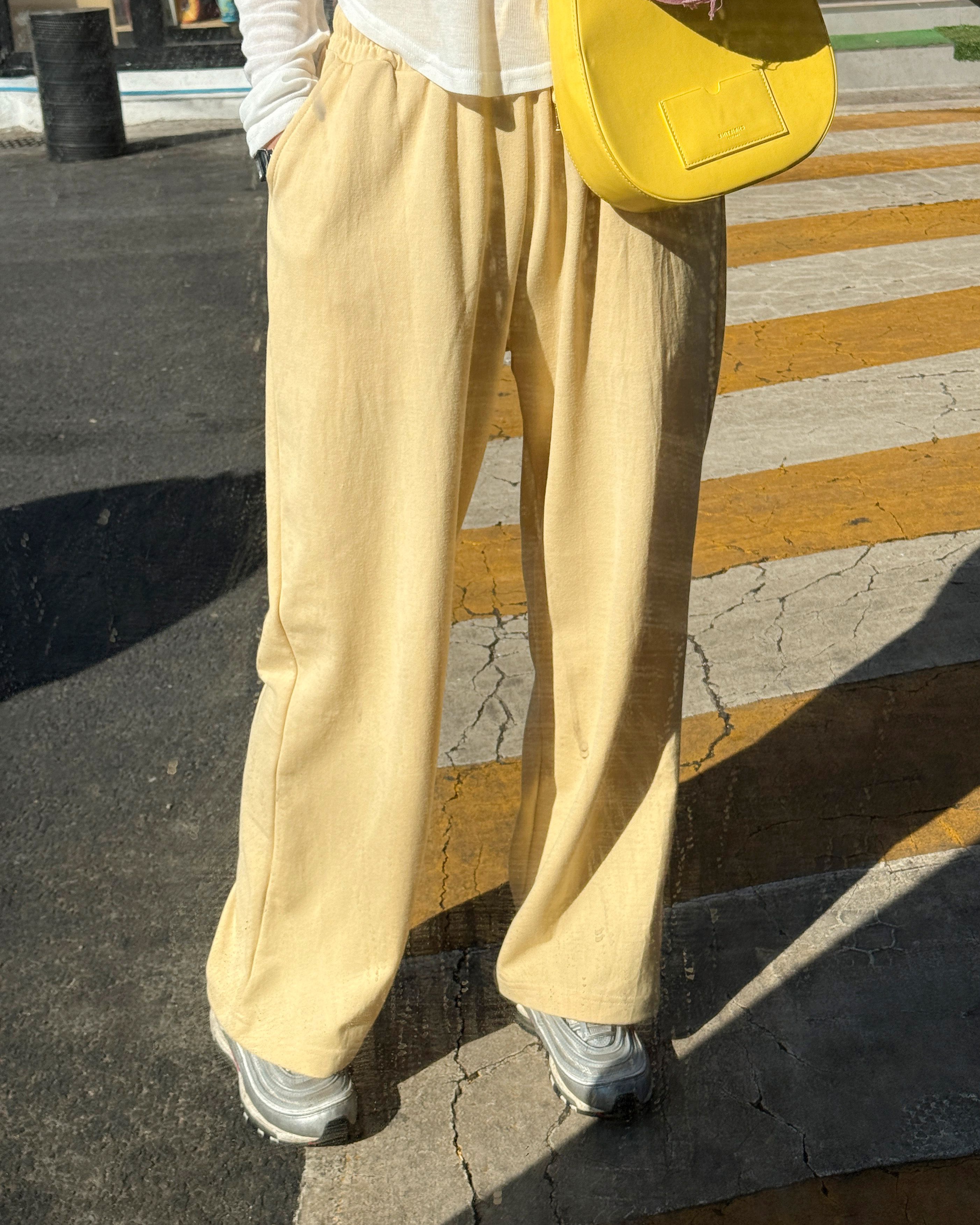 ドローストリングウエストゴムロングストレートラベルバックポケット無地パンツ | 詳細画像4