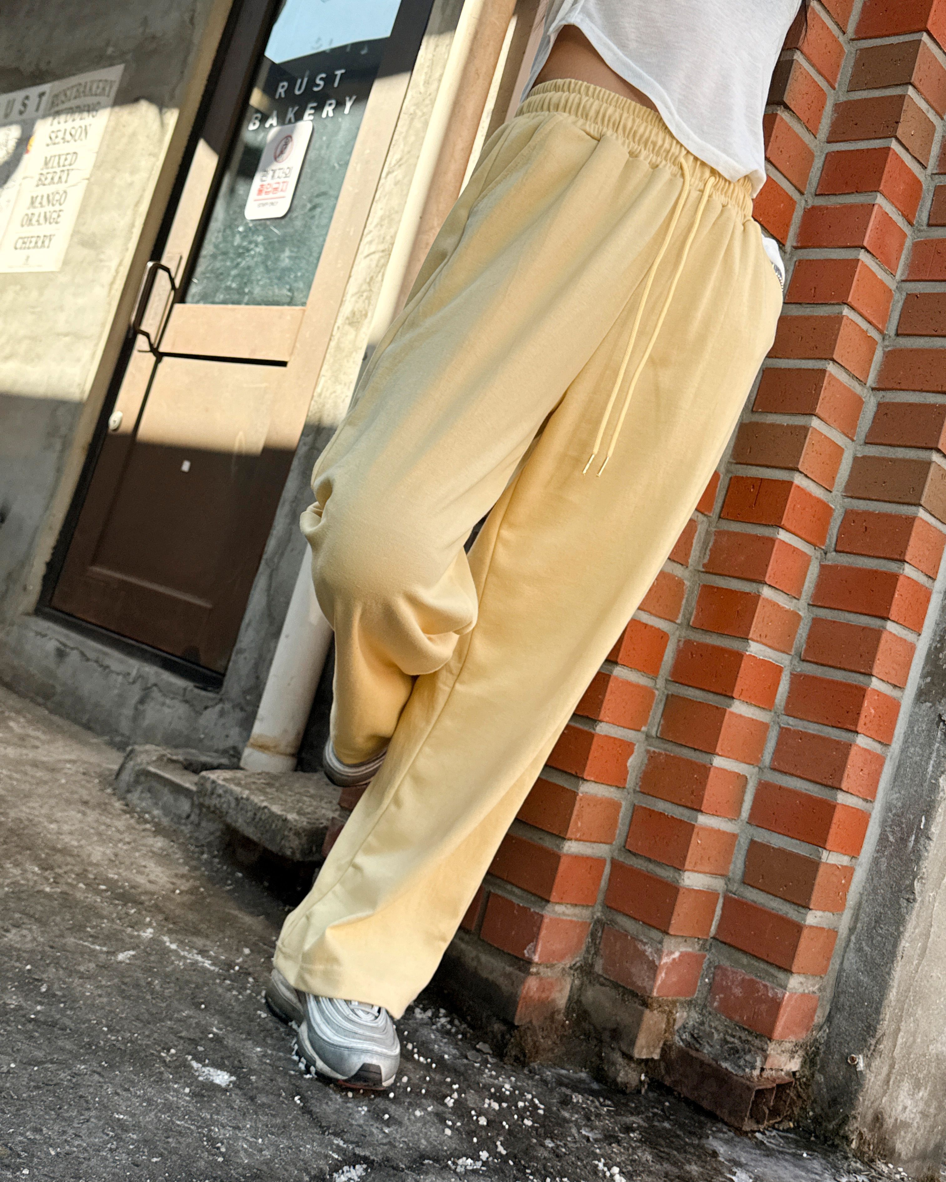 ドローストリングウエストゴムロングストレートラベルバックポケット無地パンツ | 詳細画像12