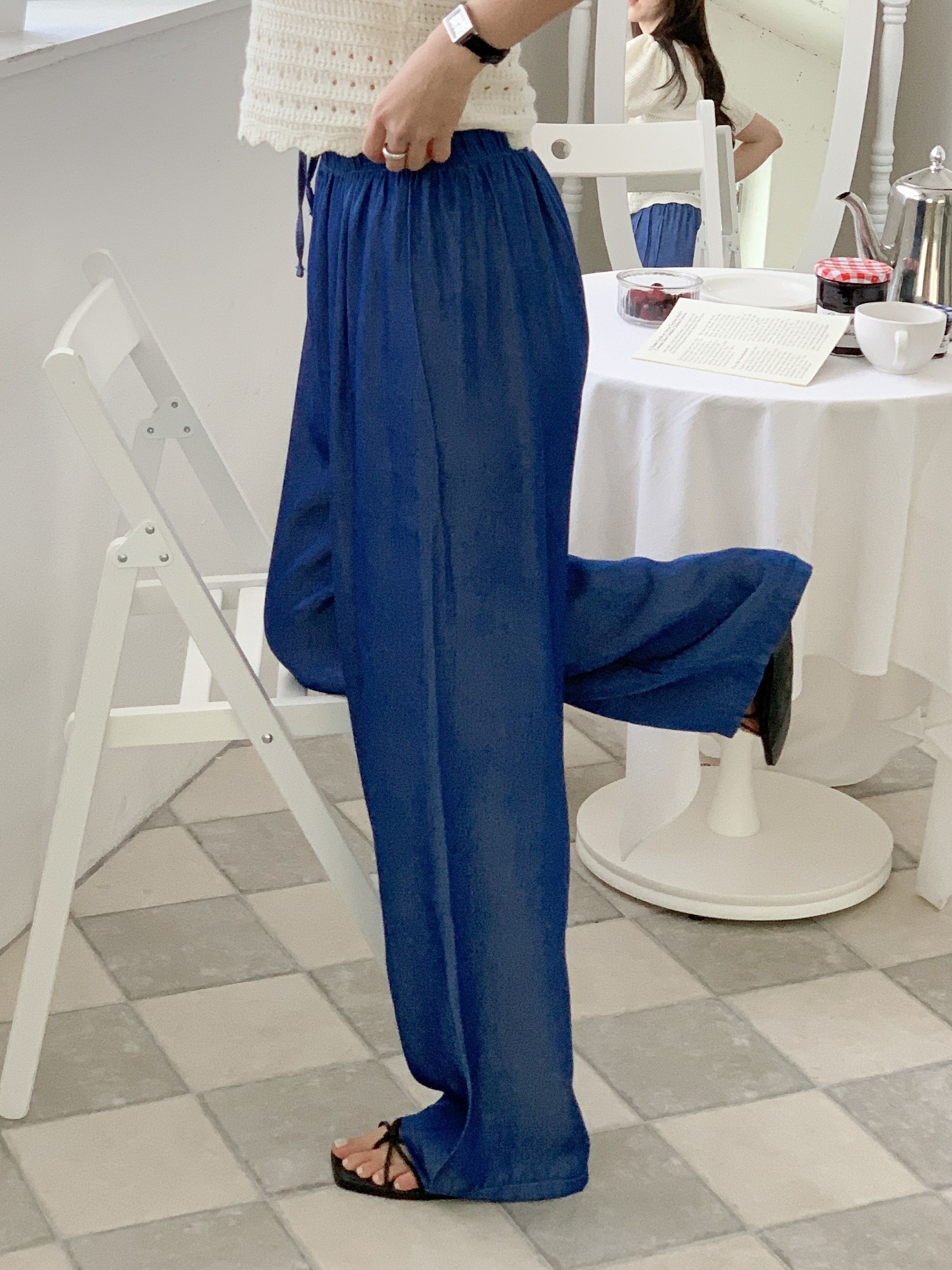 デニムシャーリングドローストリングウォッシングウエストゴムワイドデニムパンツ | 詳細画像2