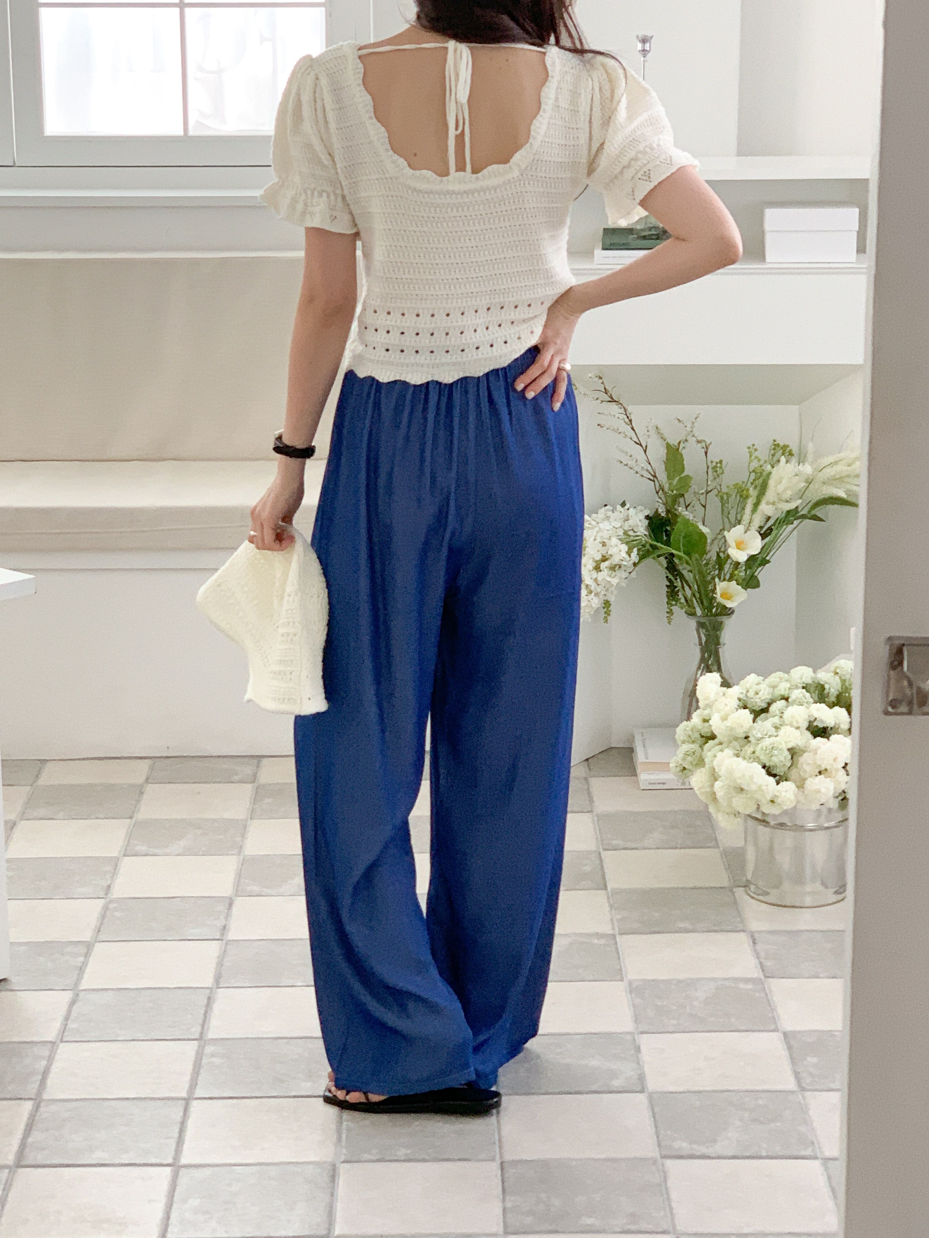 デニムシャーリングドローストリングウォッシングウエストゴムワイドデニムパンツ | 詳細画像17