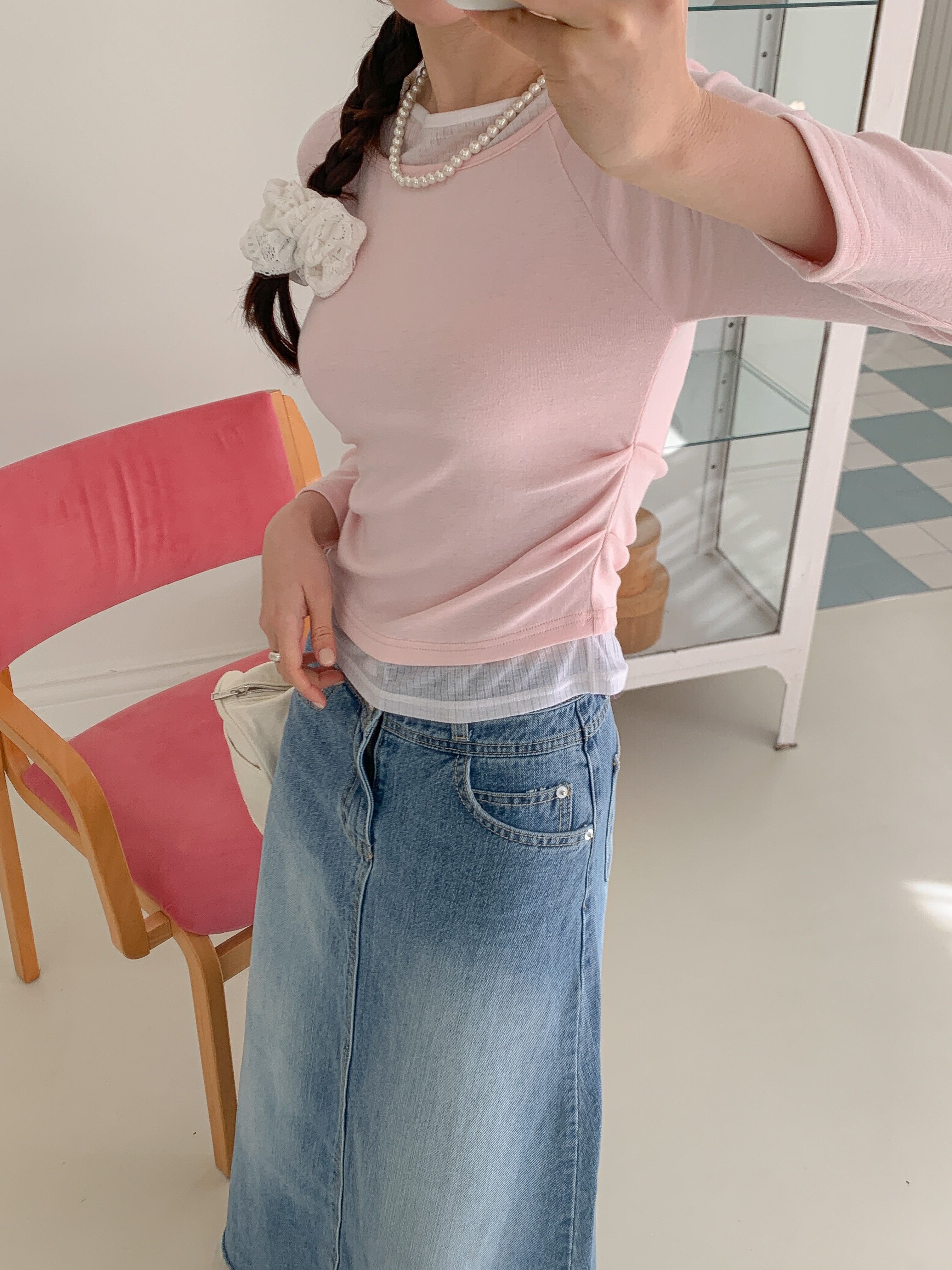 コンビボートネックシャーリングラグランレイヤード風長袖無地Tシャツ | 詳細画像16