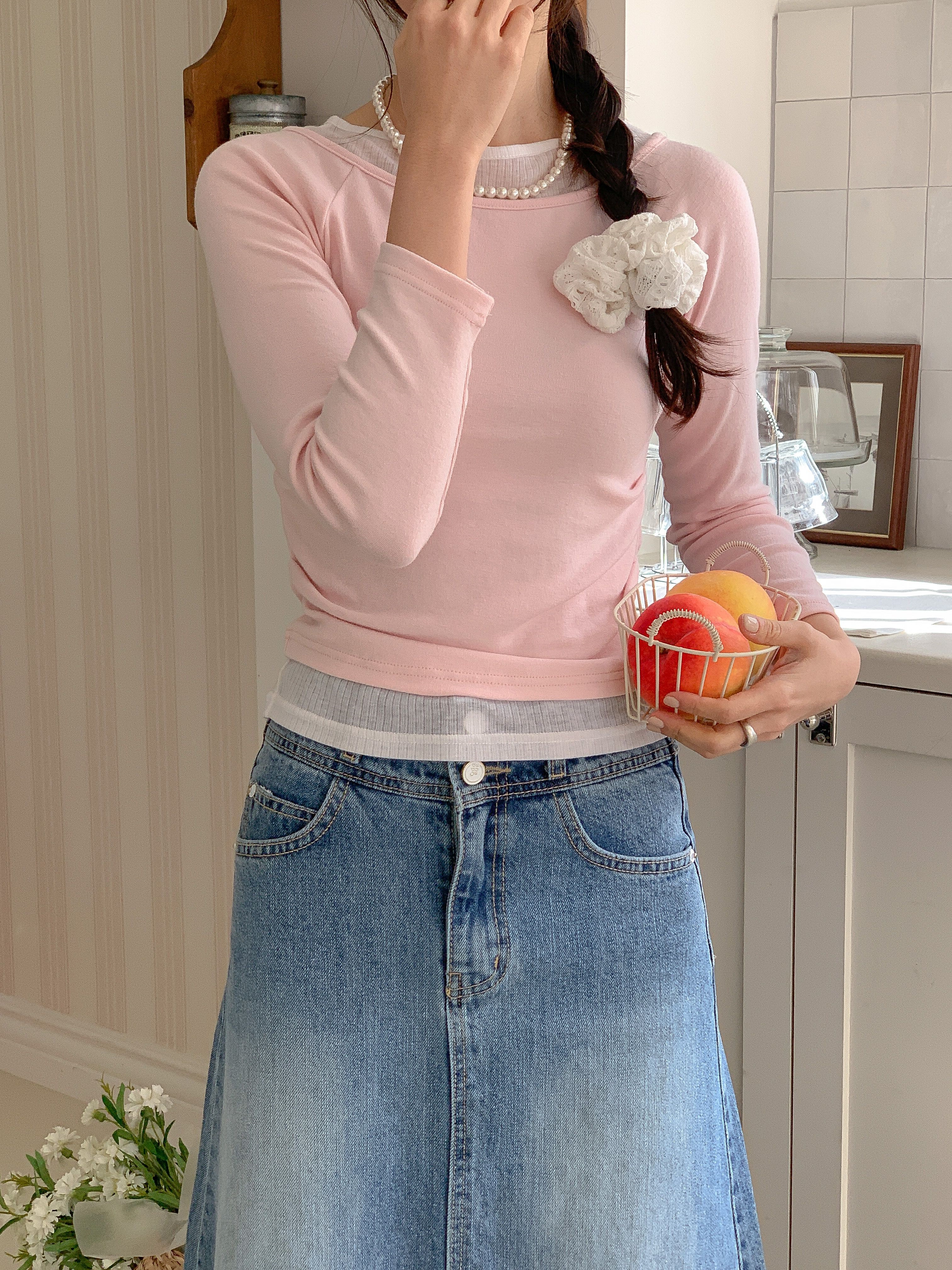 コンビボートネックシャーリングラグランレイヤード風長袖無地Tシャツ | 詳細画像20