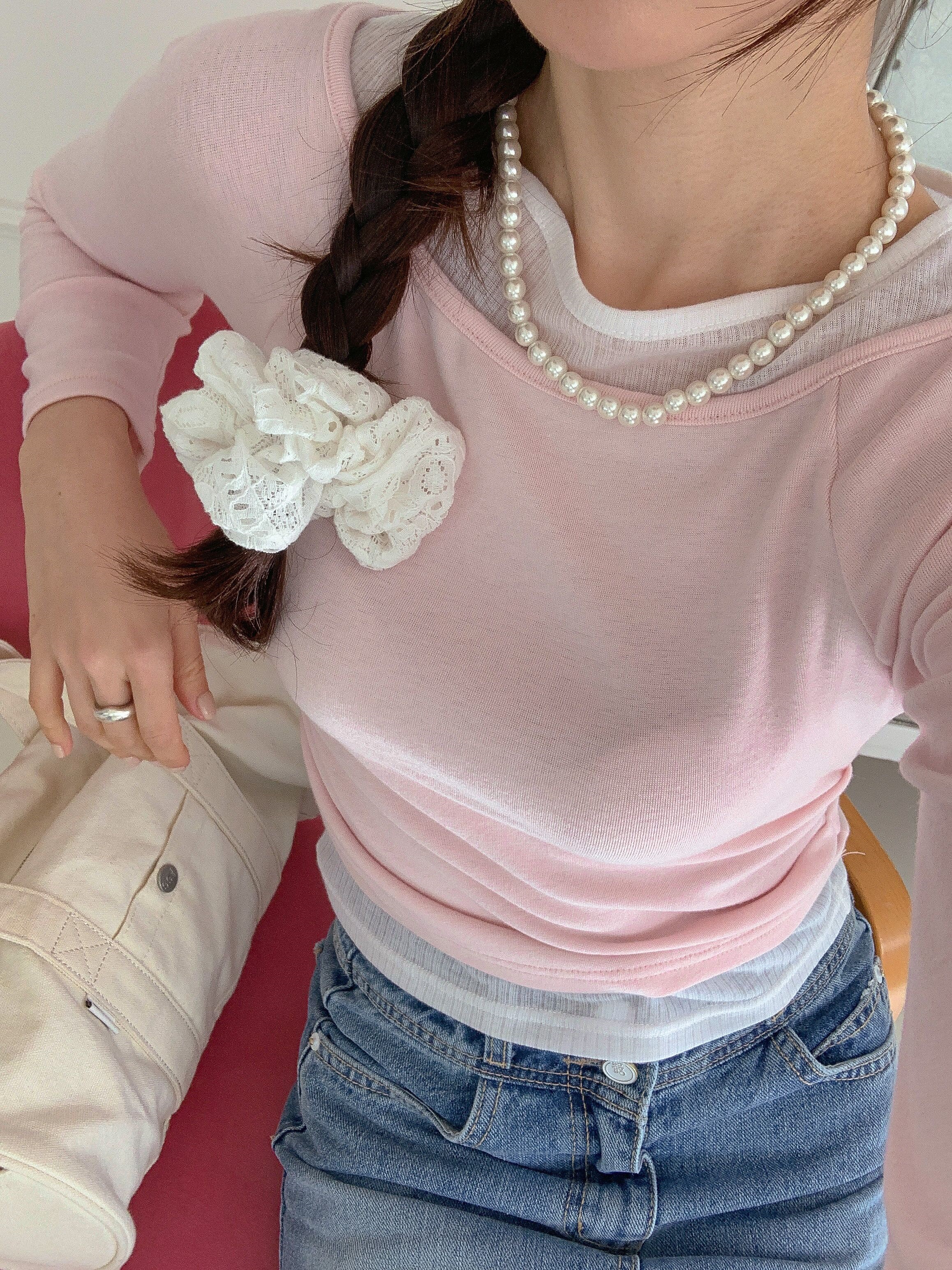 コンビボートネックシャーリングラグランレイヤード風長袖無地Tシャツ | 詳細画像21