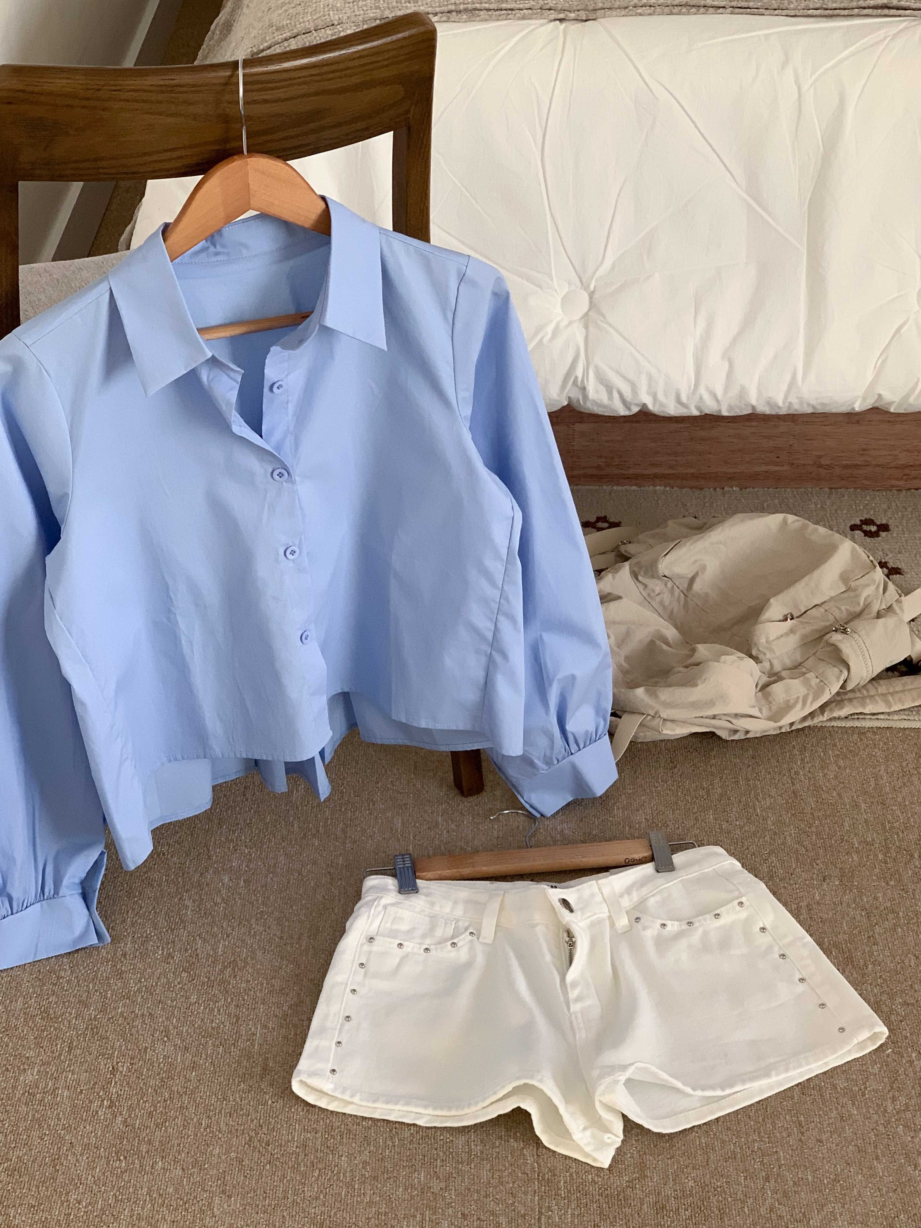 ボタンカラーピンタック長袖ギャザーボタンスリーブ無地ブラウス | 詳細画像2