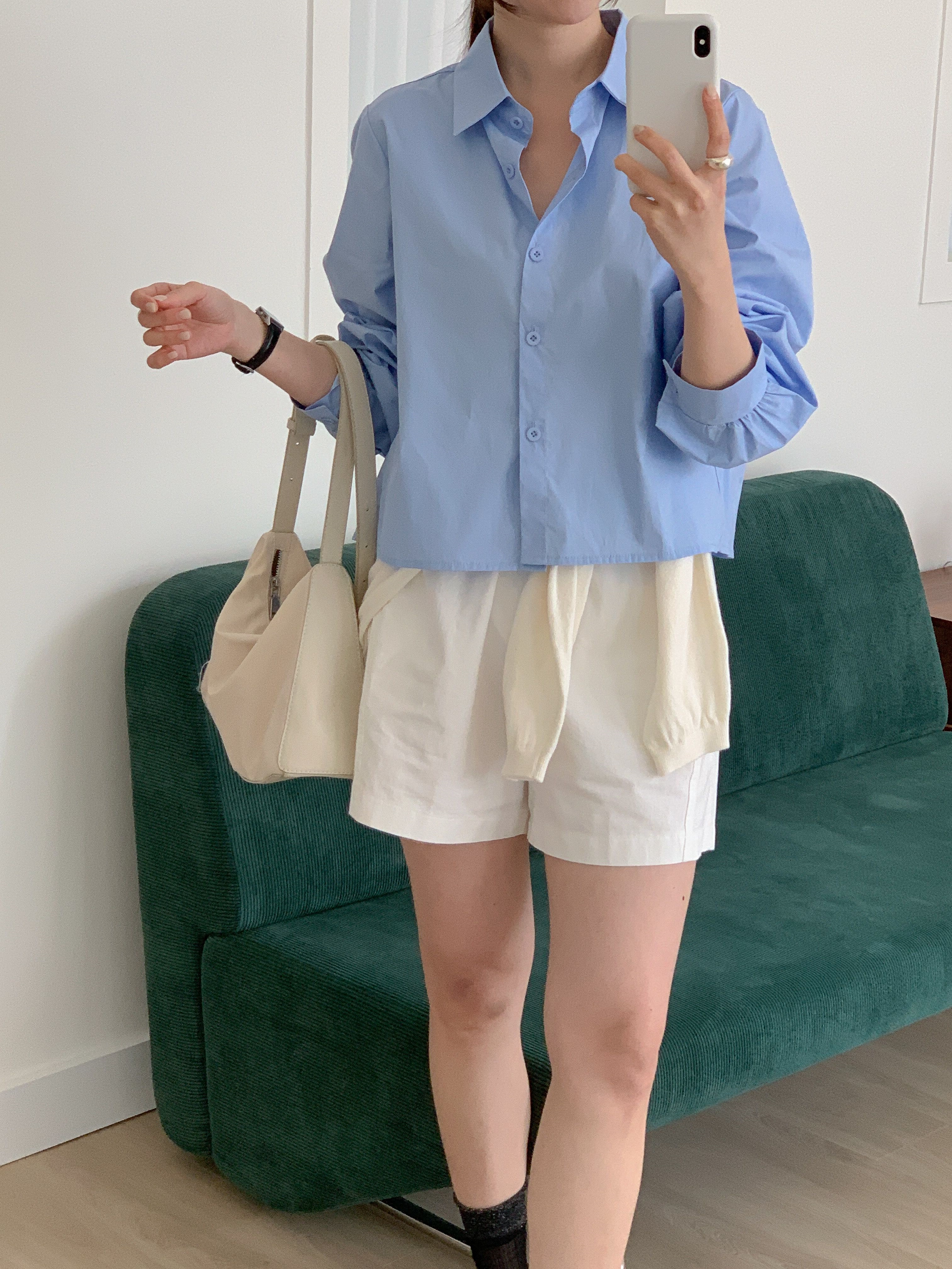 ボタンカラーピンタック長袖ギャザーボタンスリーブ無地ブラウス | 詳細画像3