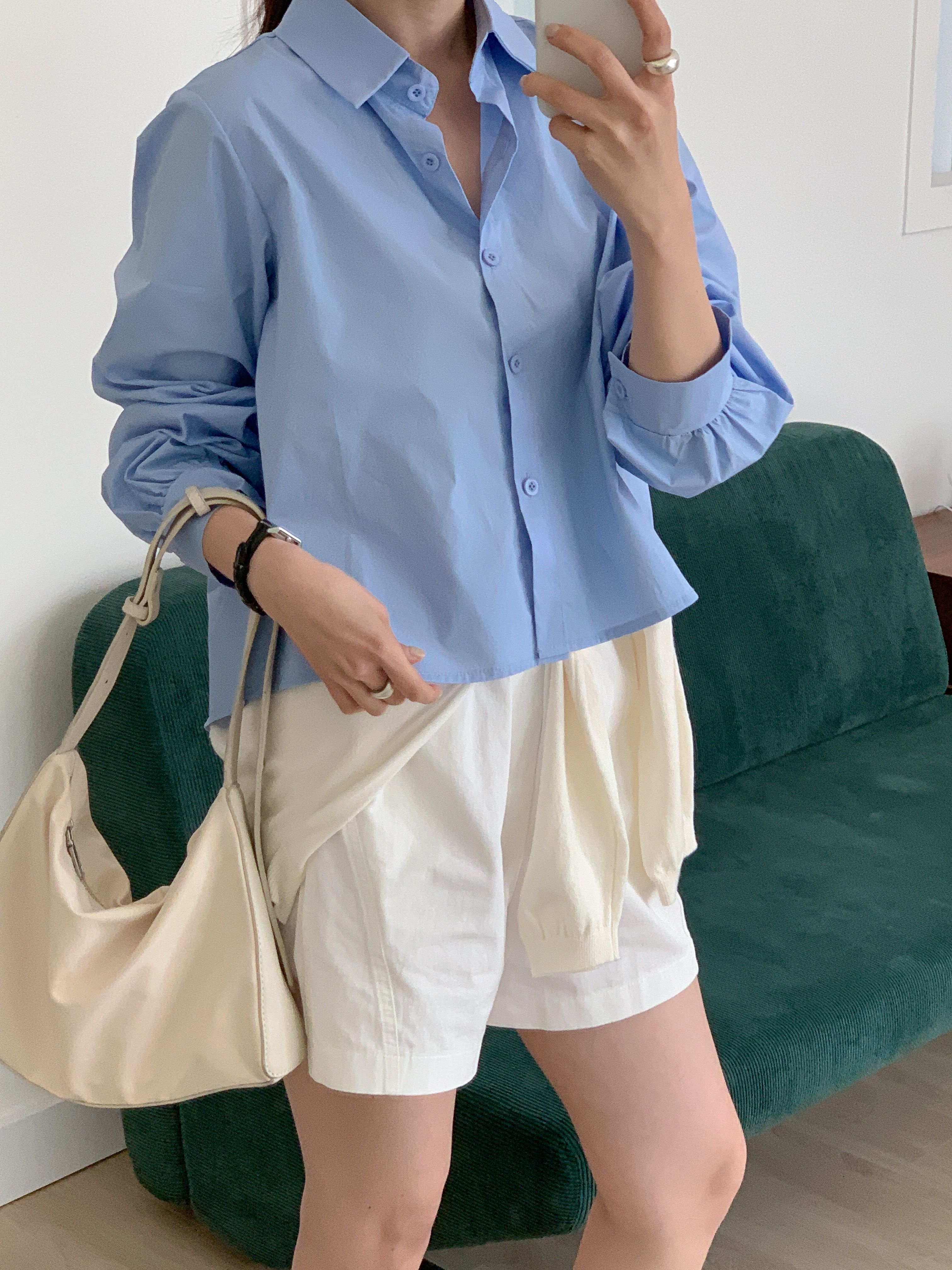 ボタンカラーピンタック長袖ギャザーボタンスリーブ無地ブラウス | 詳細画像8