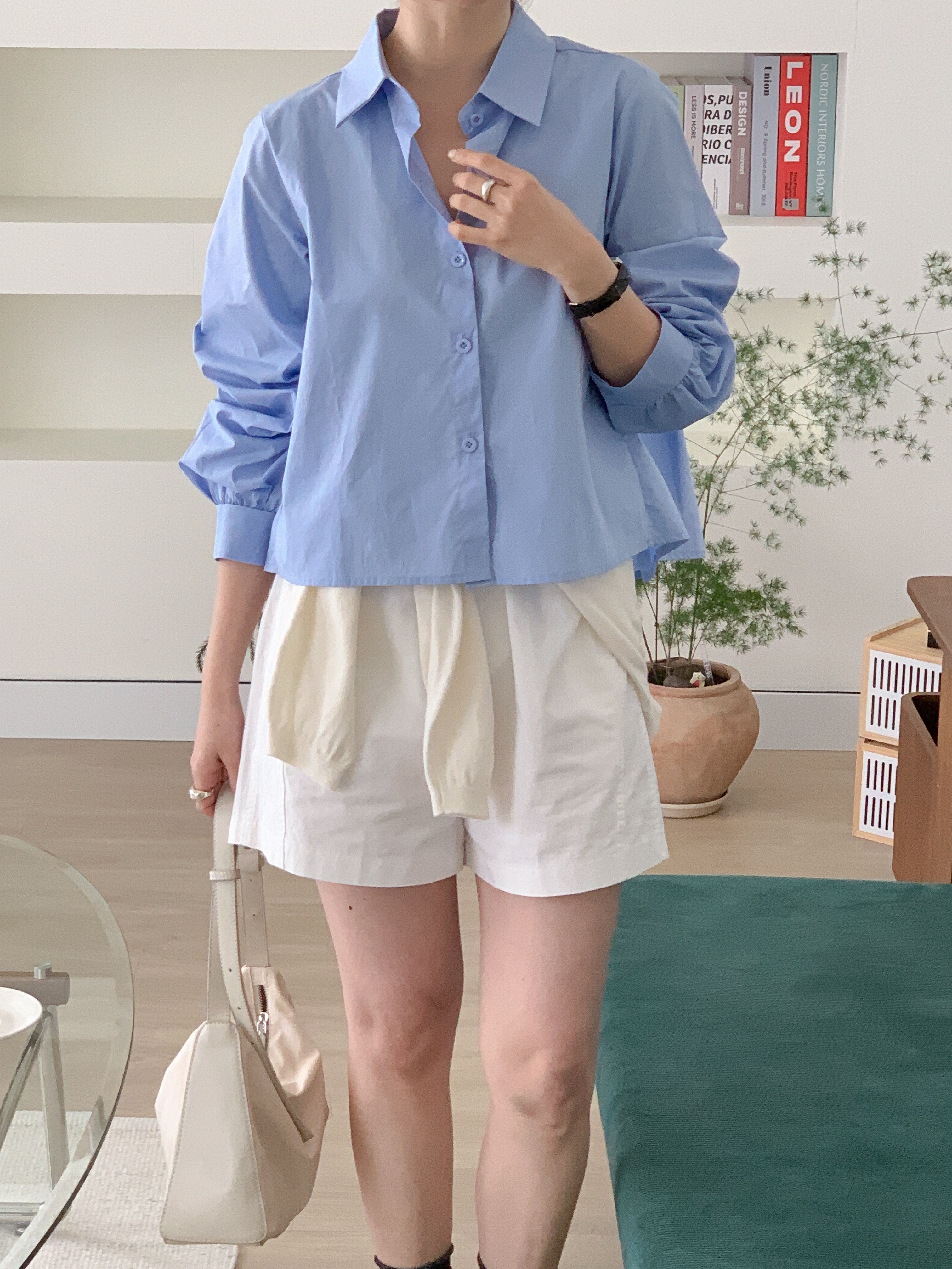 ボタンカラーピンタック長袖ギャザーボタンスリーブ無地ブラウス | 詳細画像10