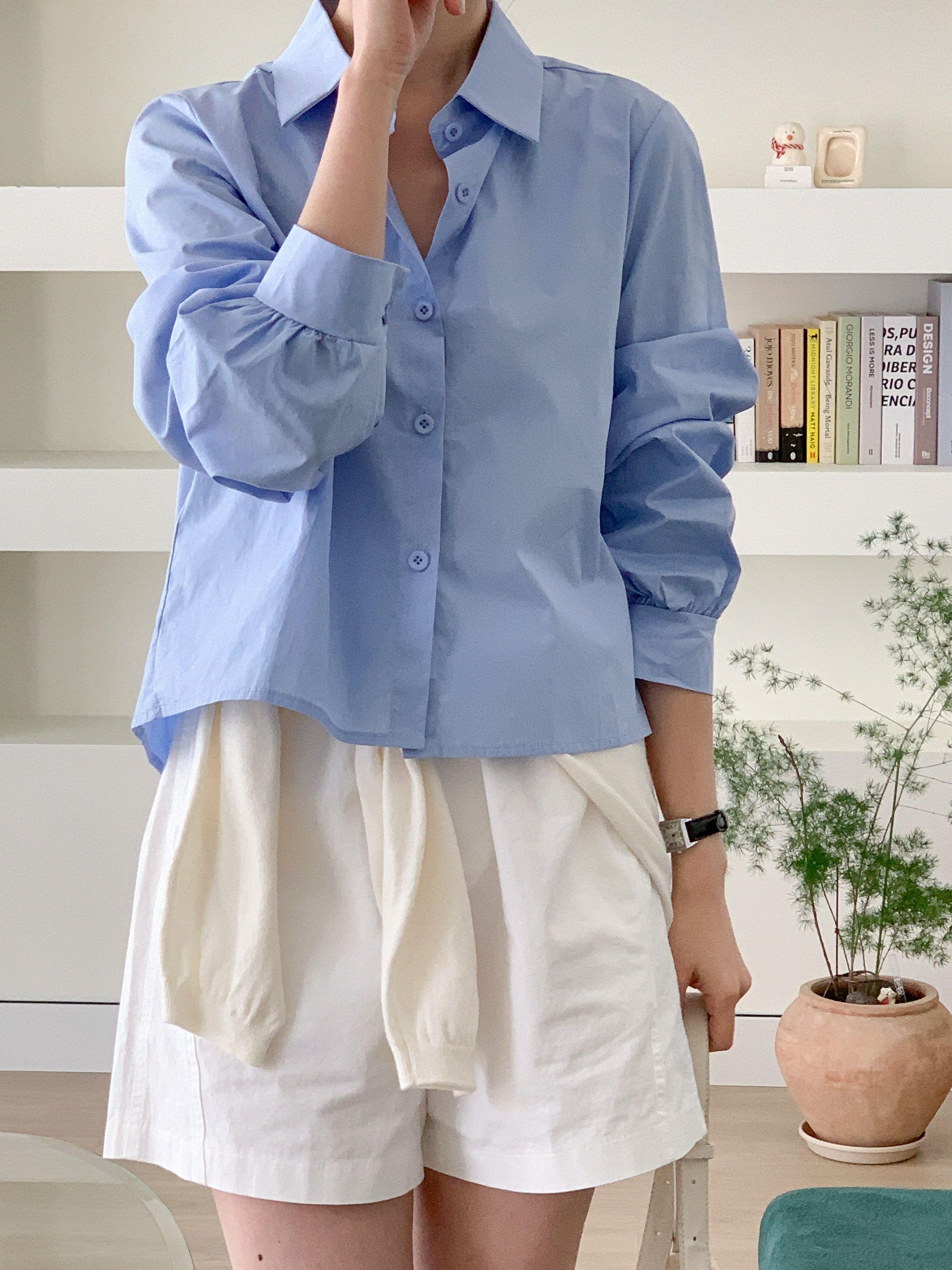 ボタンカラーピンタック長袖ギャザーボタンスリーブ無地ブラウス | 詳細画像13