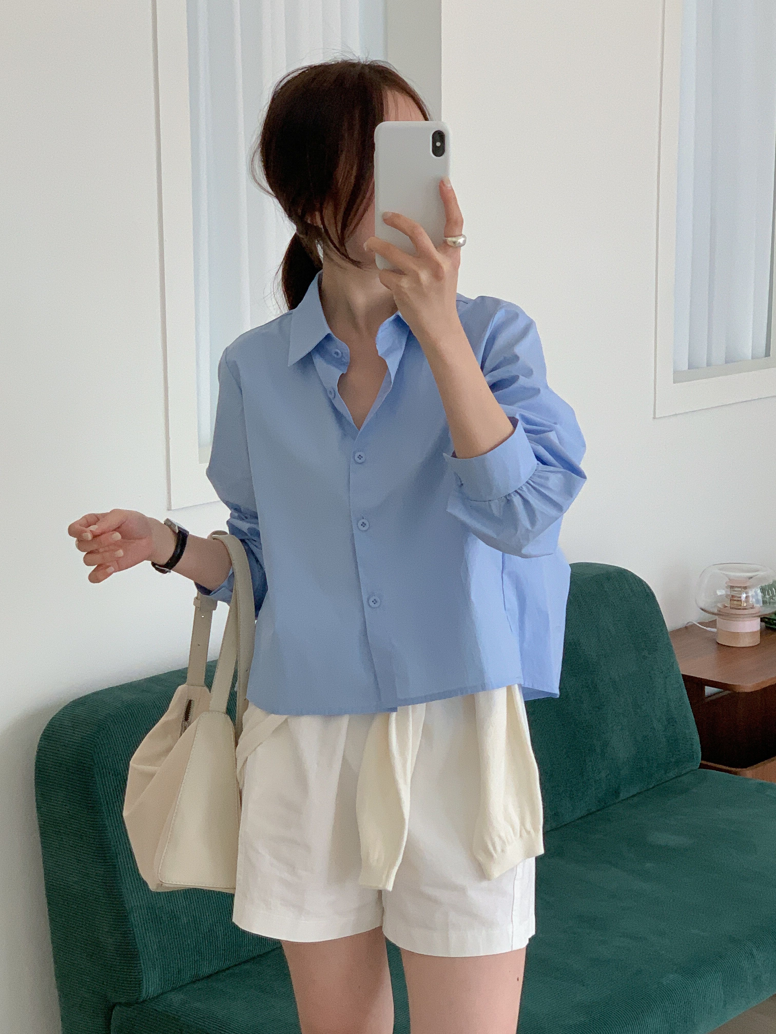 ボタンカラーピンタック長袖ギャザーボタンスリーブ無地ブラウス | 詳細画像14