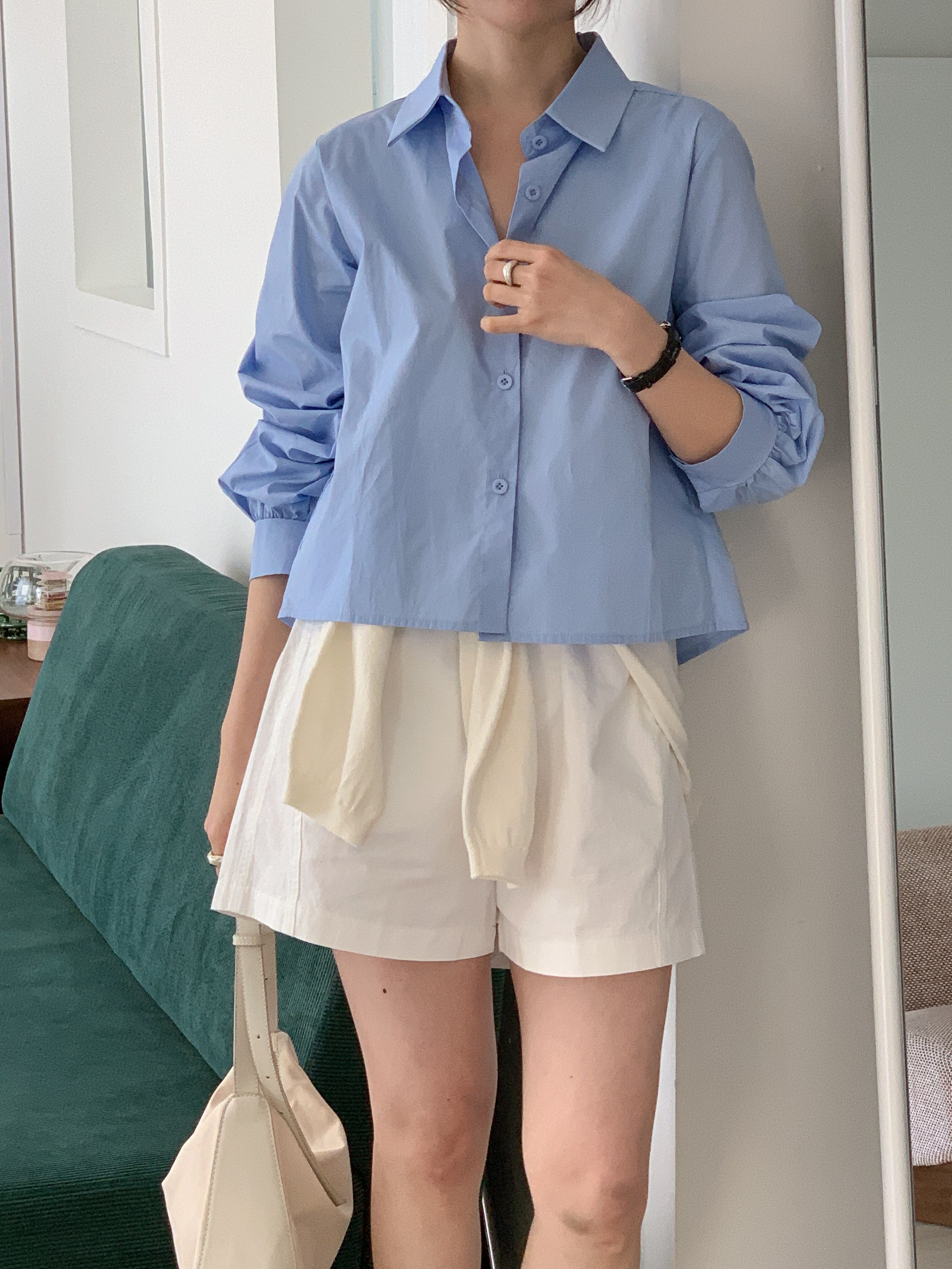 ボタンカラーピンタック長袖ギャザーボタンスリーブ無地ブラウス | 詳細画像16