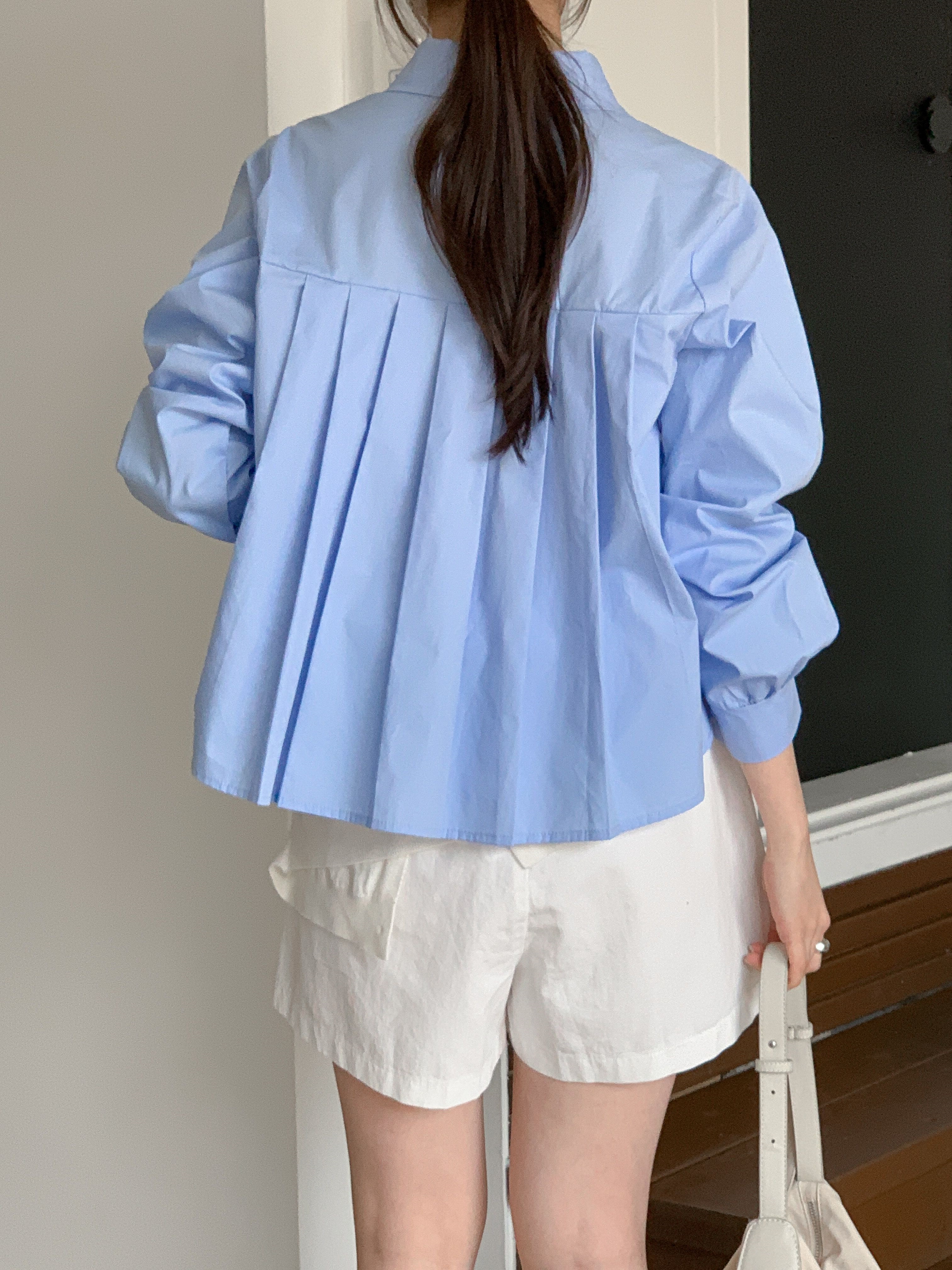 ボタンカラーピンタック長袖ギャザーボタンスリーブ無地ブラウス | 詳細画像17