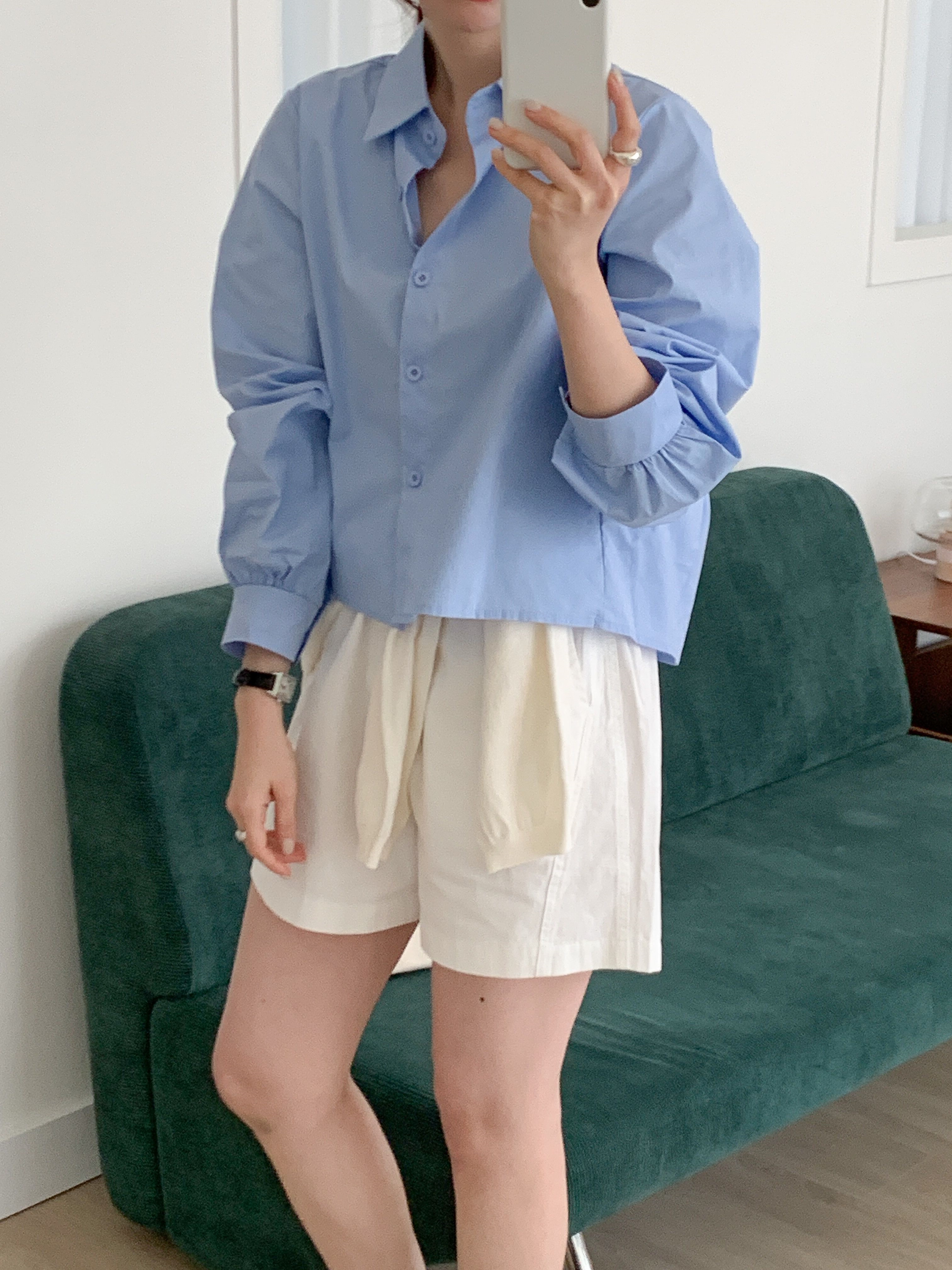 ボタンカラーピンタック長袖ギャザーボタンスリーブ無地ブラウス | 詳細画像18