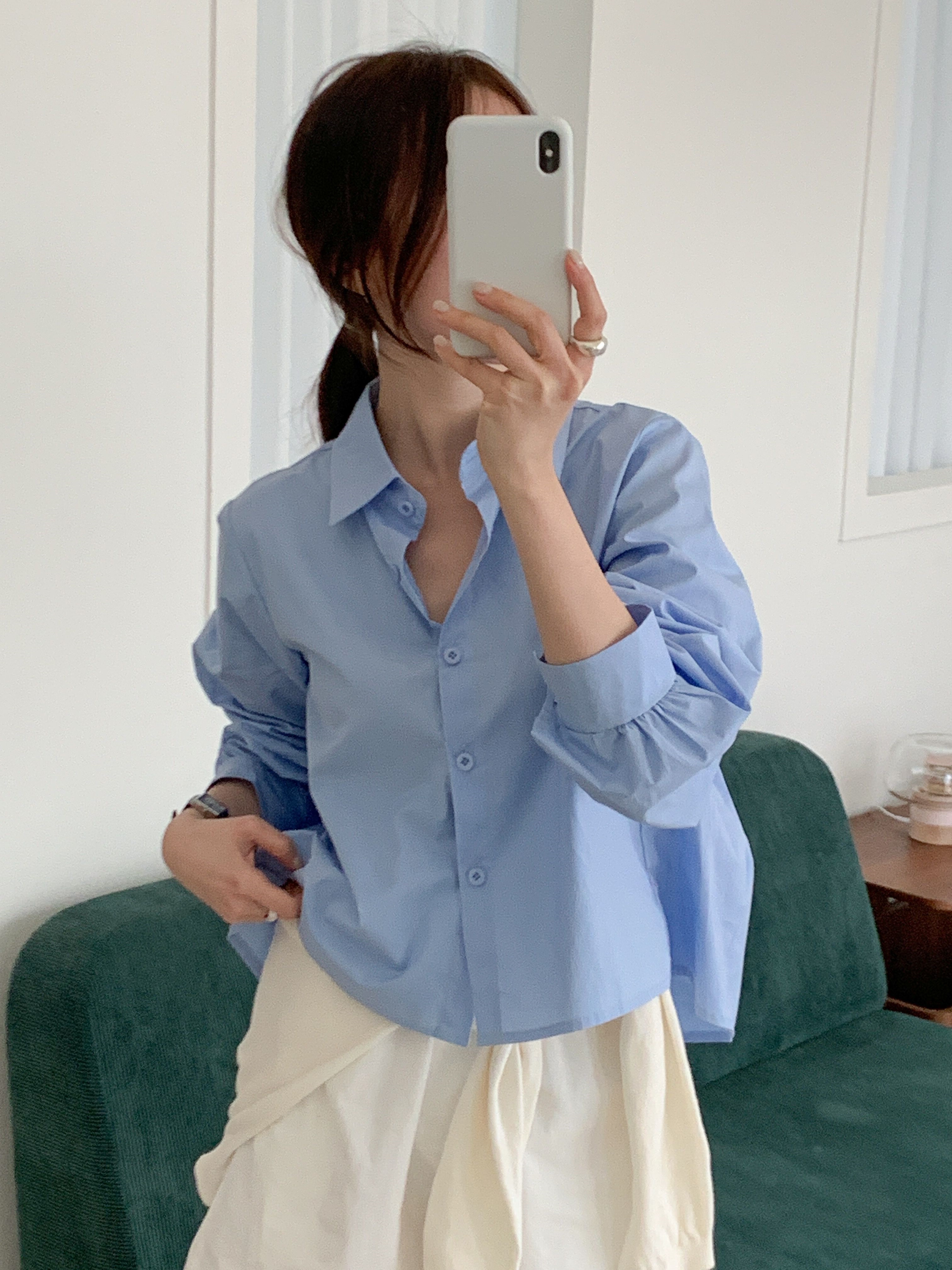 ボタンカラーピンタック長袖ギャザーボタンスリーブ無地ブラウス | 詳細画像19