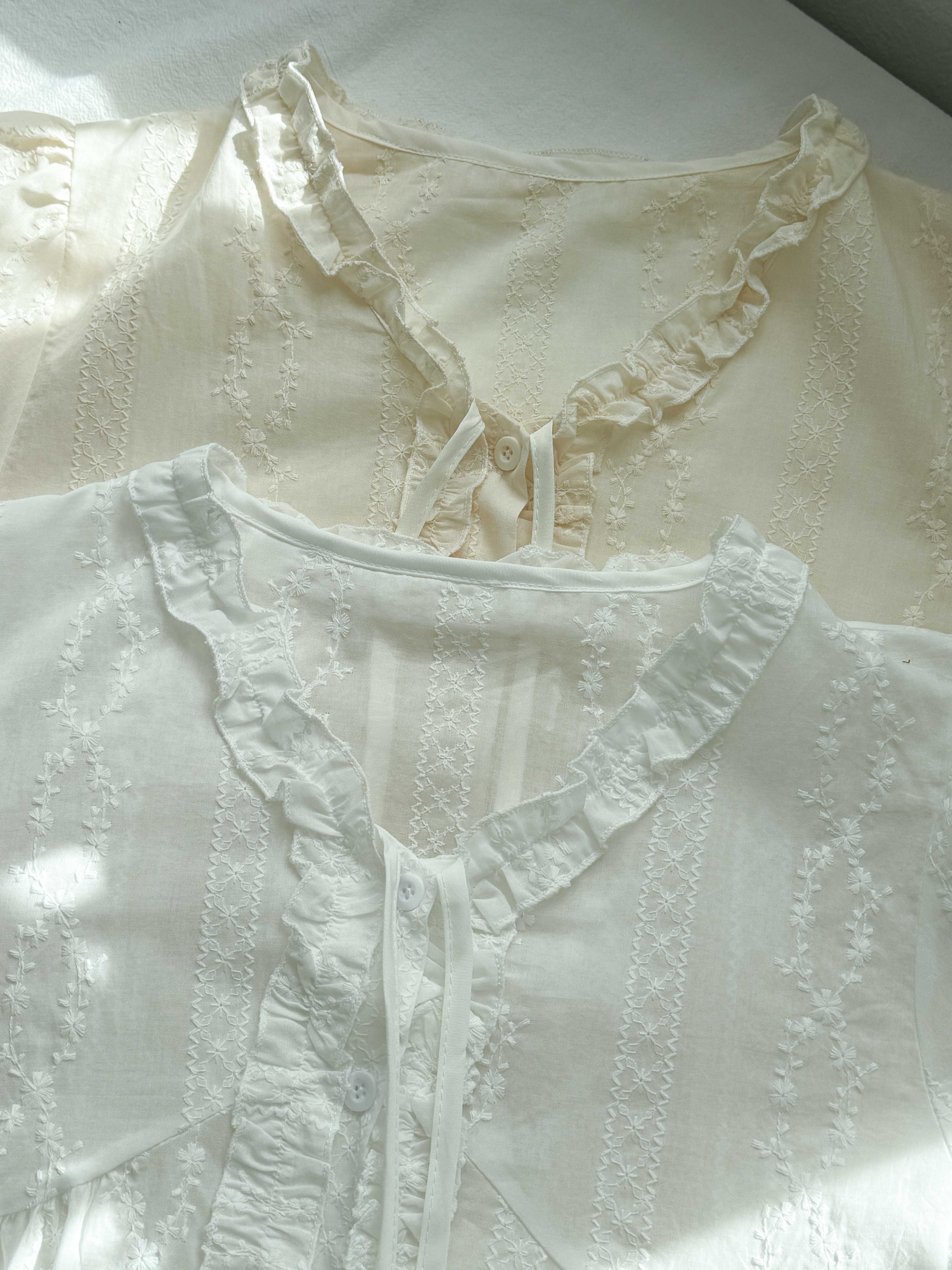 コットンストラップフリルパフスリーブルーズ長袖ギャザーフリル ネックブラウス | 詳細画像20