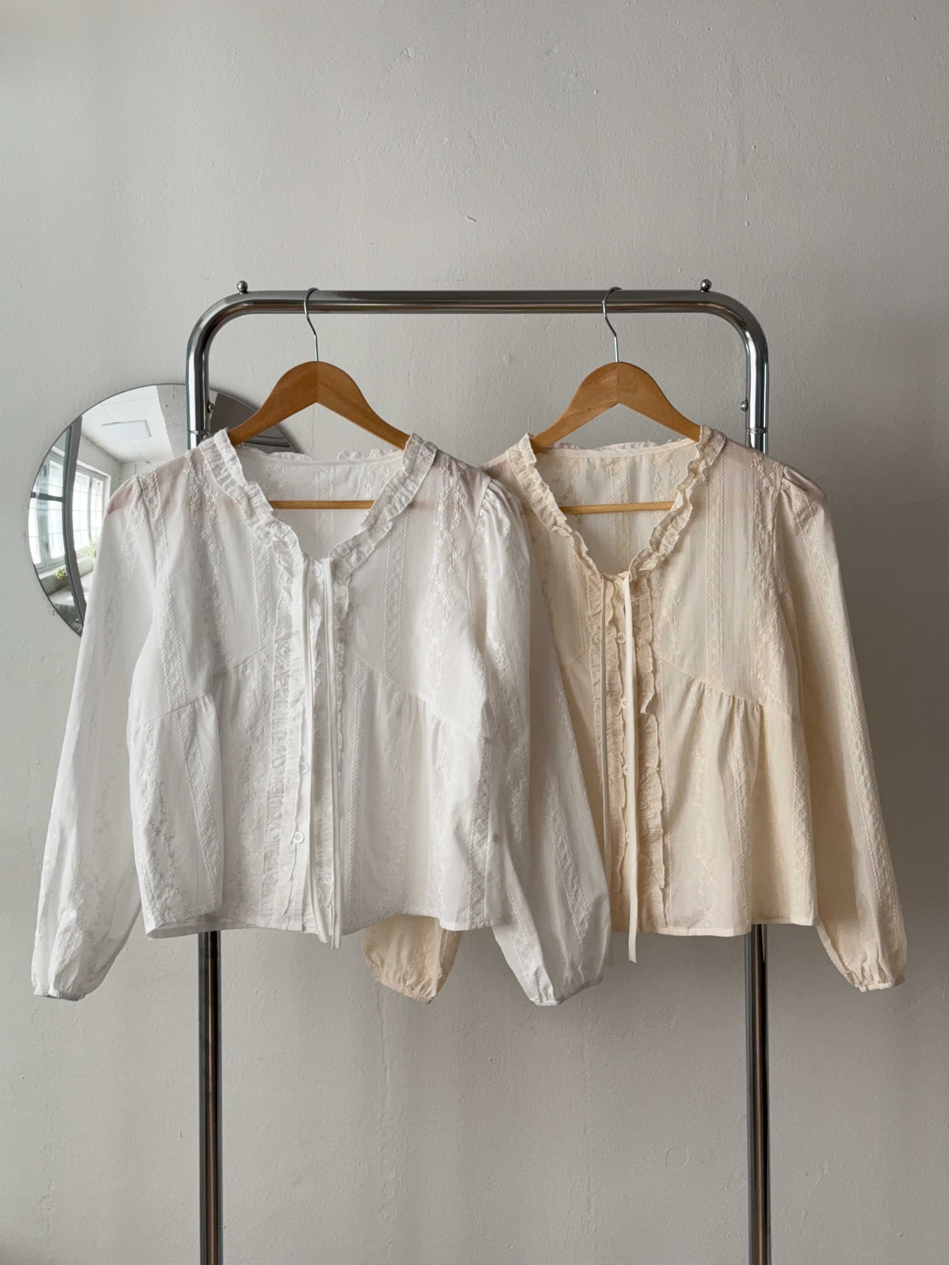 コットンストラップフリルパフスリーブルーズ長袖ギャザーフリル ネックブラウス | 詳細画像17