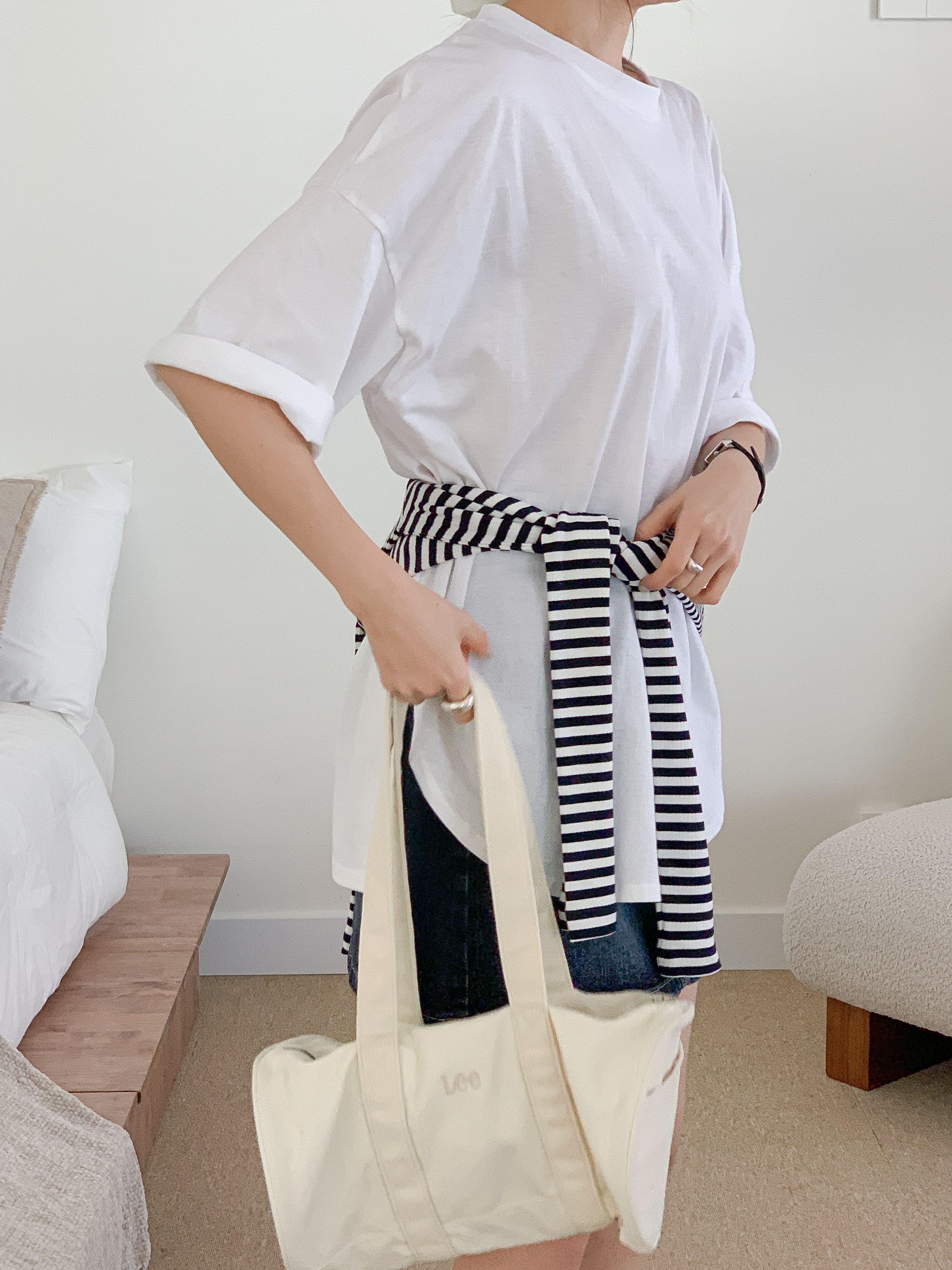 コットンラウンドネックスリットボクシー半袖無地Tシャツ | 詳細画像14