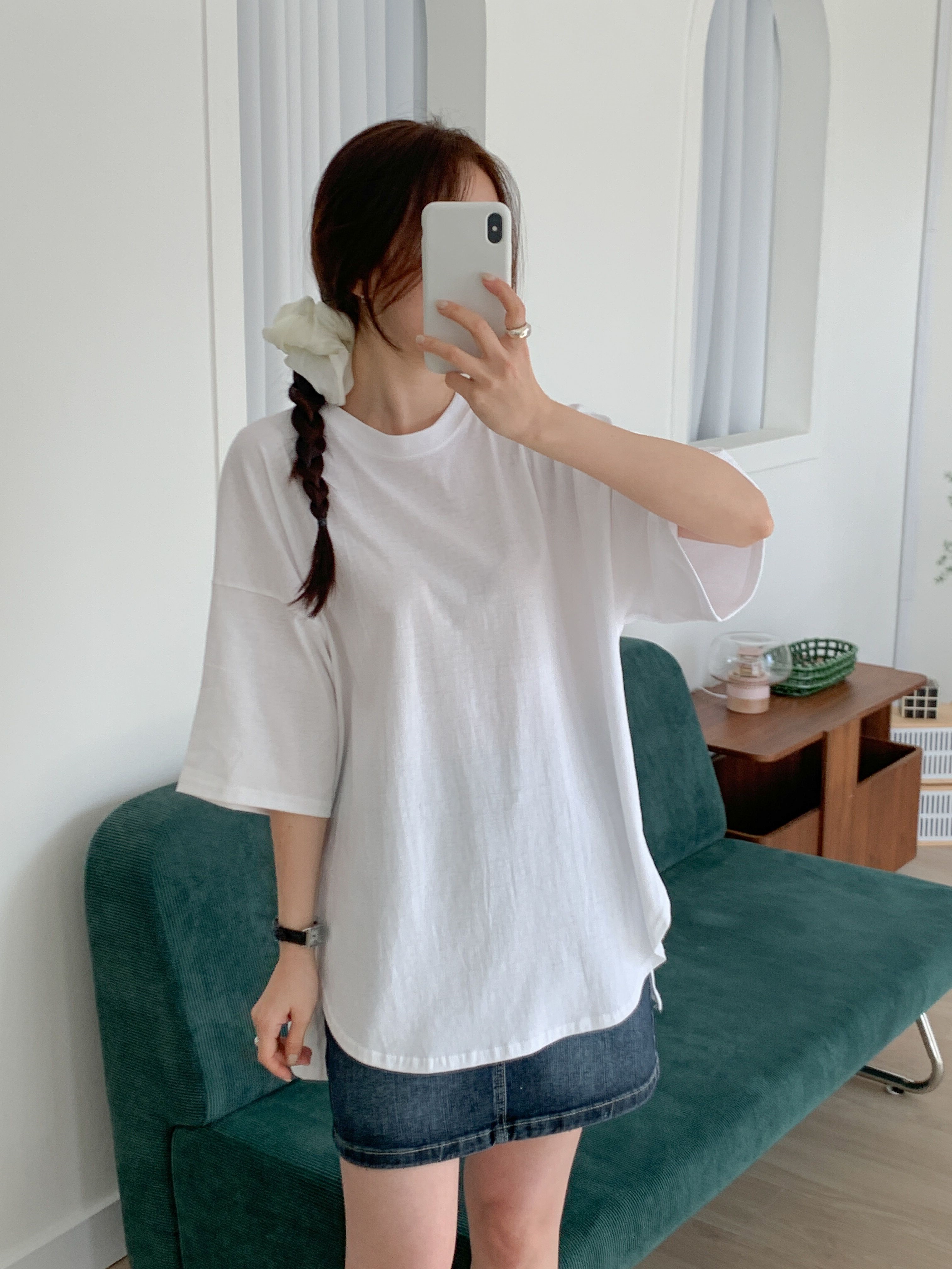 コットンラウンドネックスリットボクシー半袖無地Tシャツ | 詳細画像18