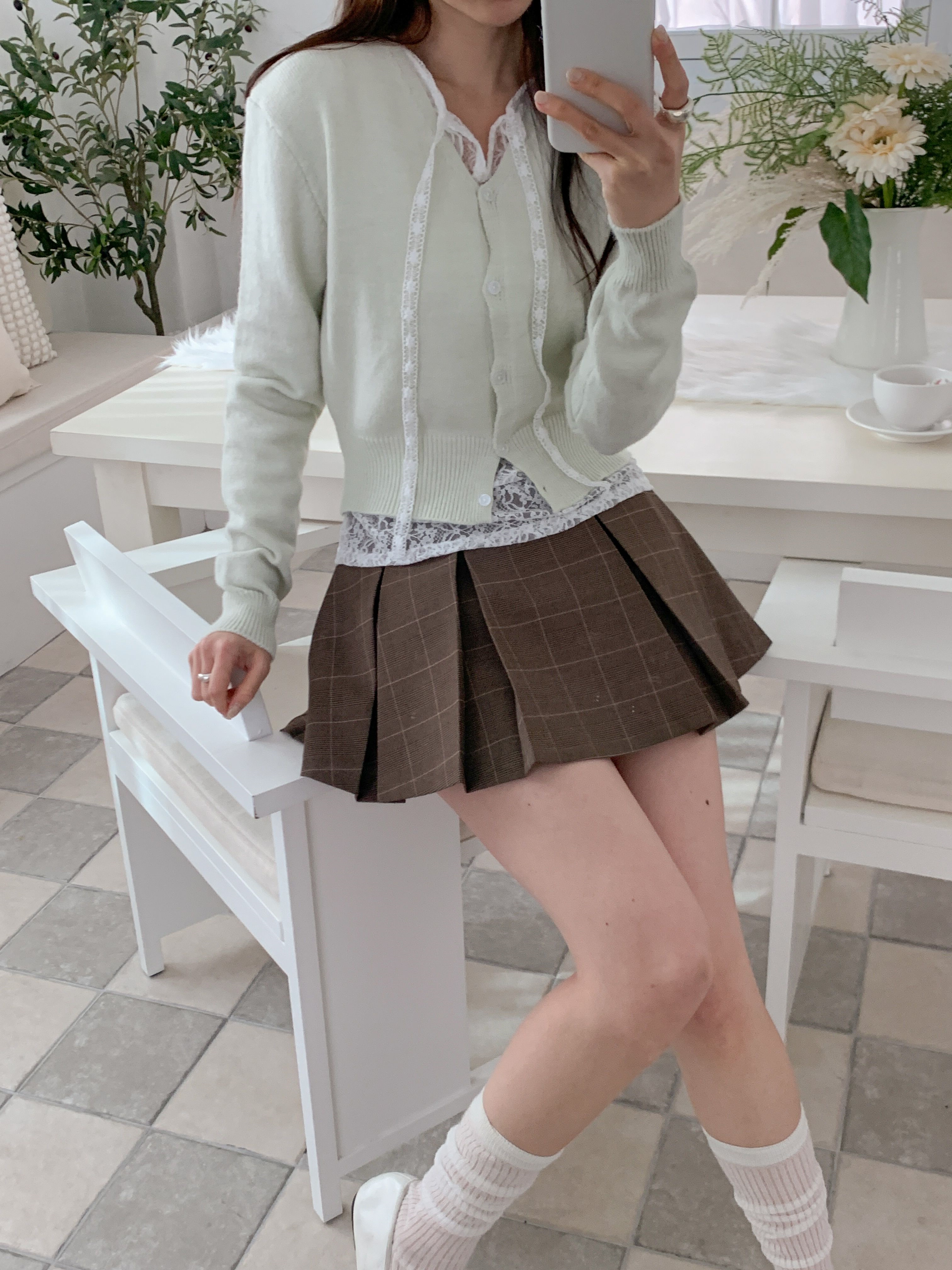 シースルー花柄レースストラップラウンドネックパフスリーブルーズ長袖ブラウス | 詳細画像5