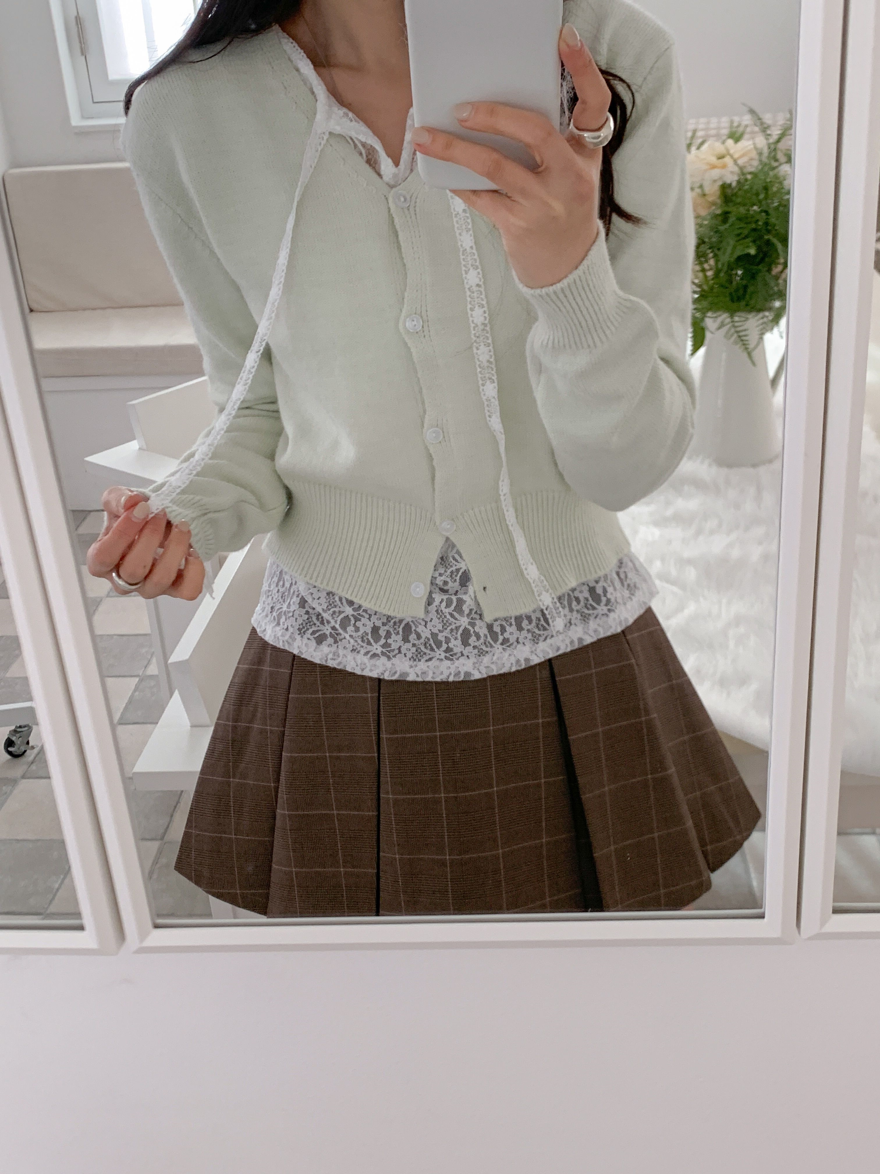 シースルー花柄レースストラップラウンドネックパフスリーブルーズ長袖ブラウス | 詳細画像9