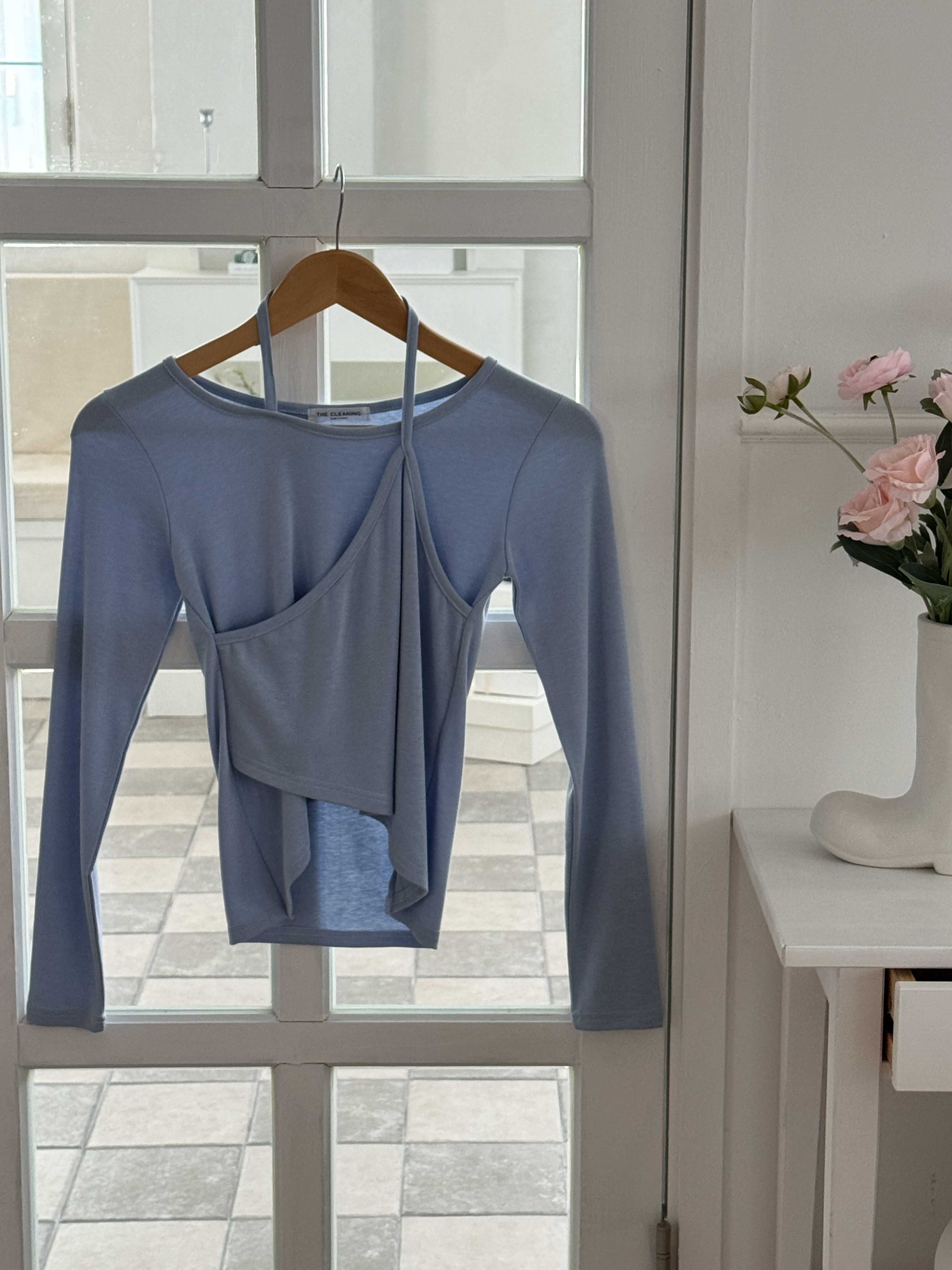 ラウンドネックスリムアンバランス長袖セミクロップド無地Tシャツ | 詳細画像21