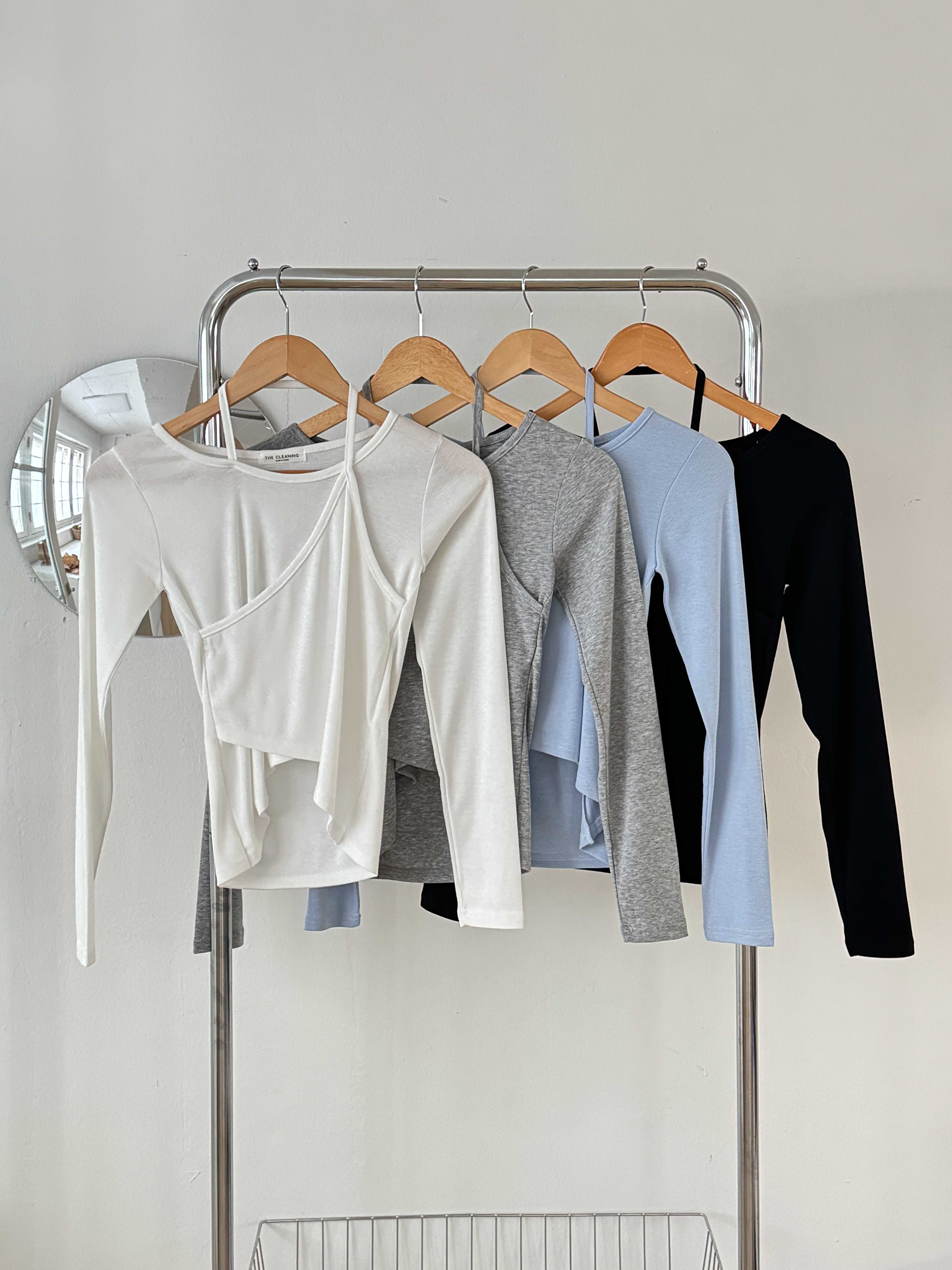 ラウンドネックスリムアンバランス長袖セミクロップド無地Tシャツ | 詳細画像20