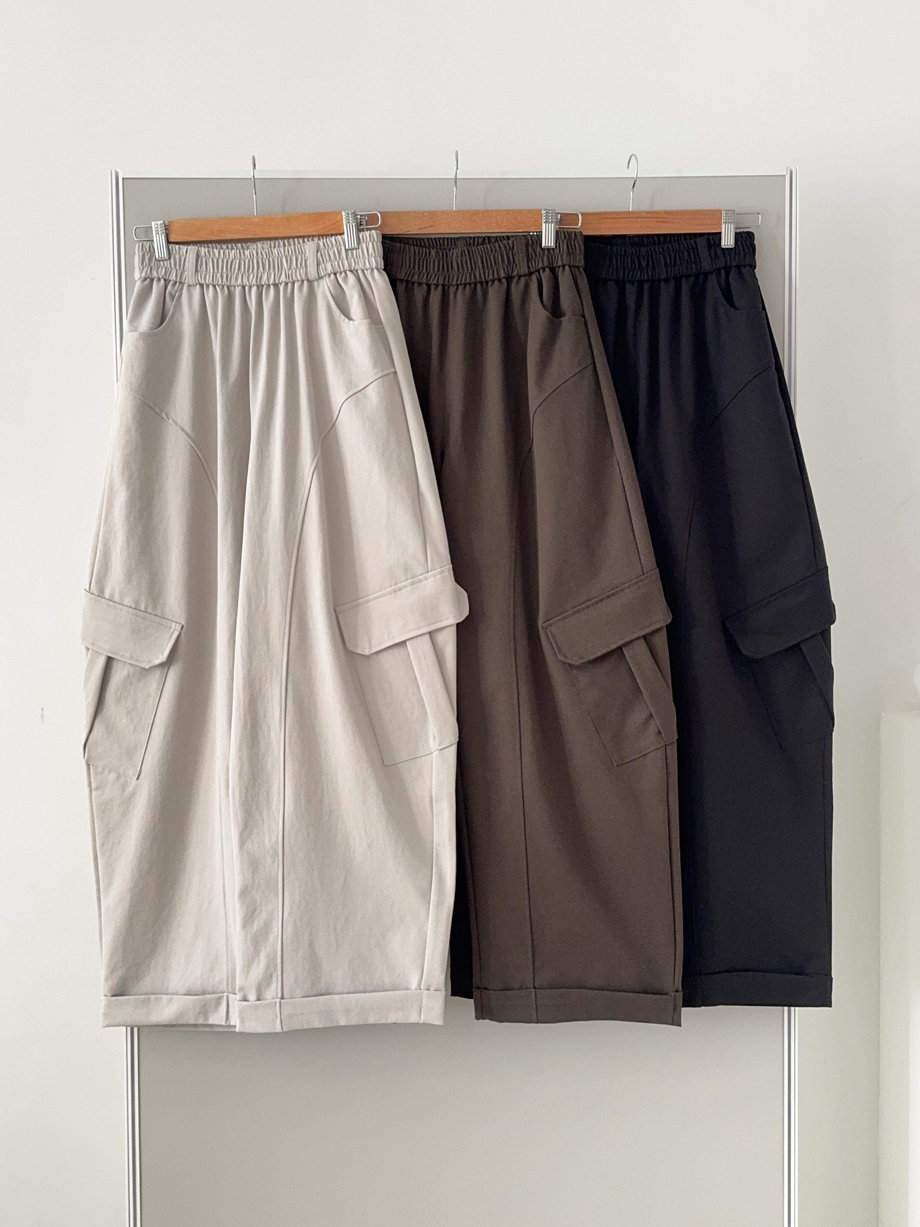 シャーリングポケットラインウエストゴムカーゴロング無地パンツ | 詳細画像21