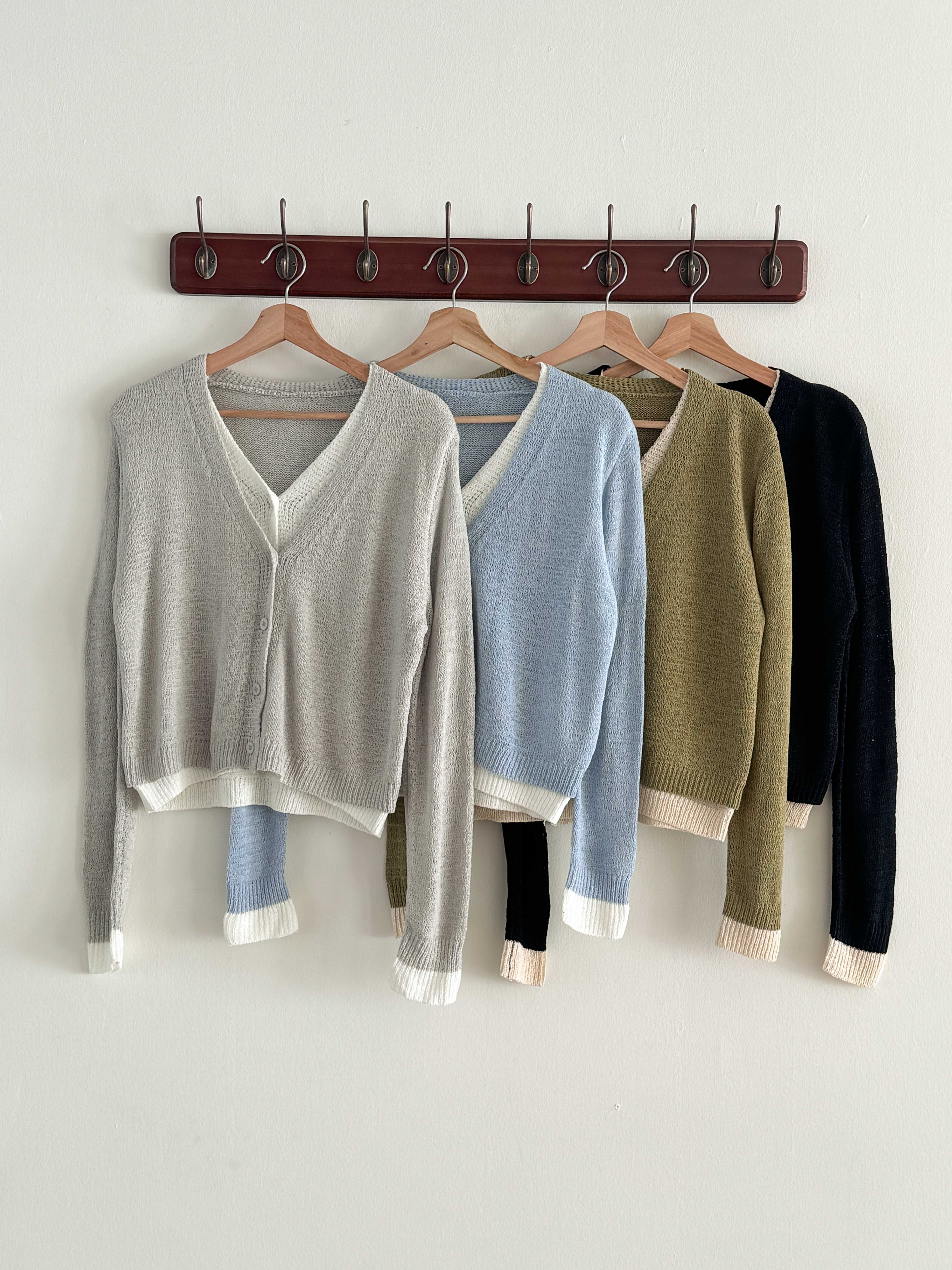 ボタンVネックレイヤード風ルーズ長袖配色カーディガン | 詳細画像21