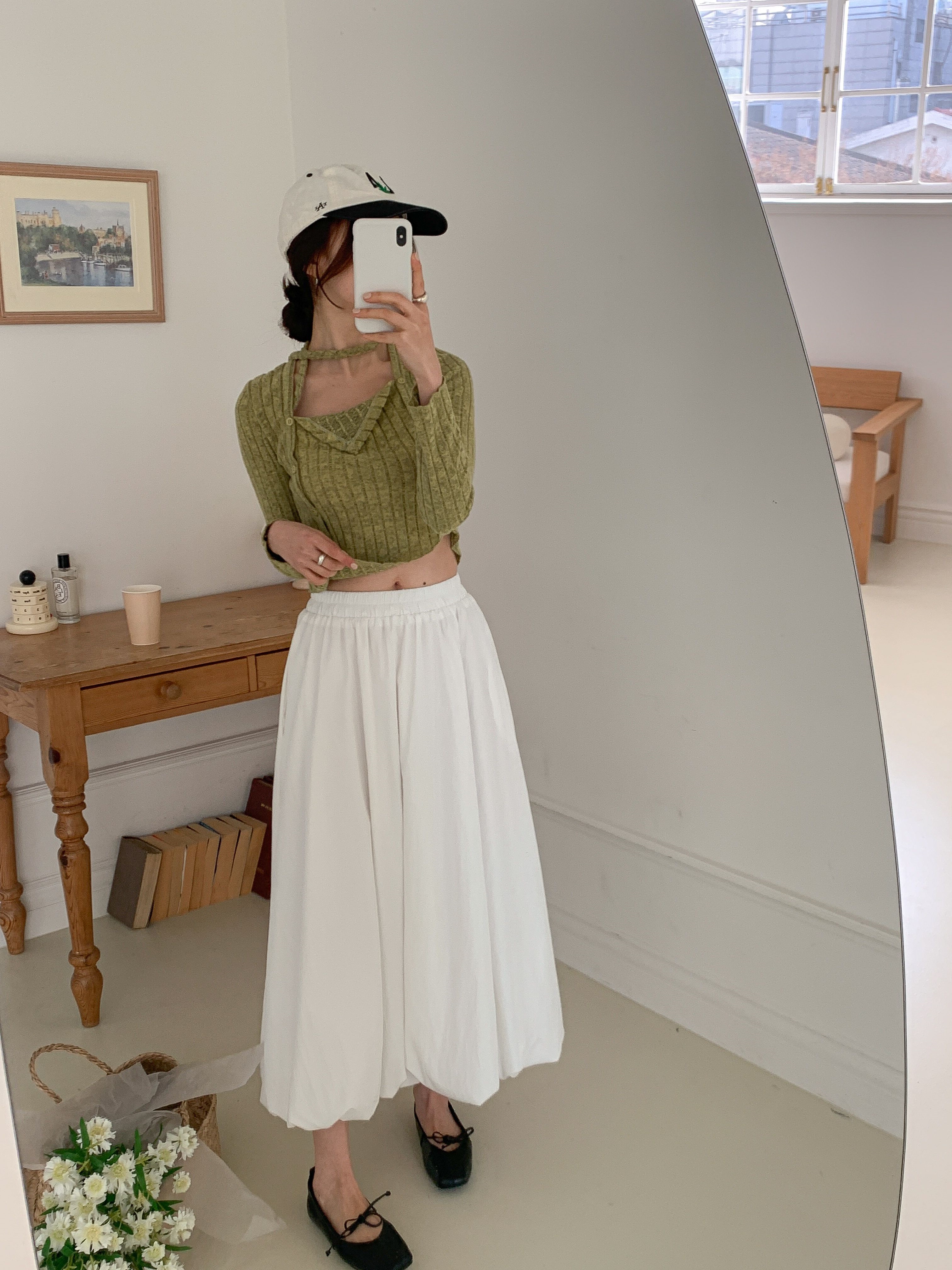 シャーリングポケットウエストゴムバルーンロングAライン無地スカート | 詳細画像6