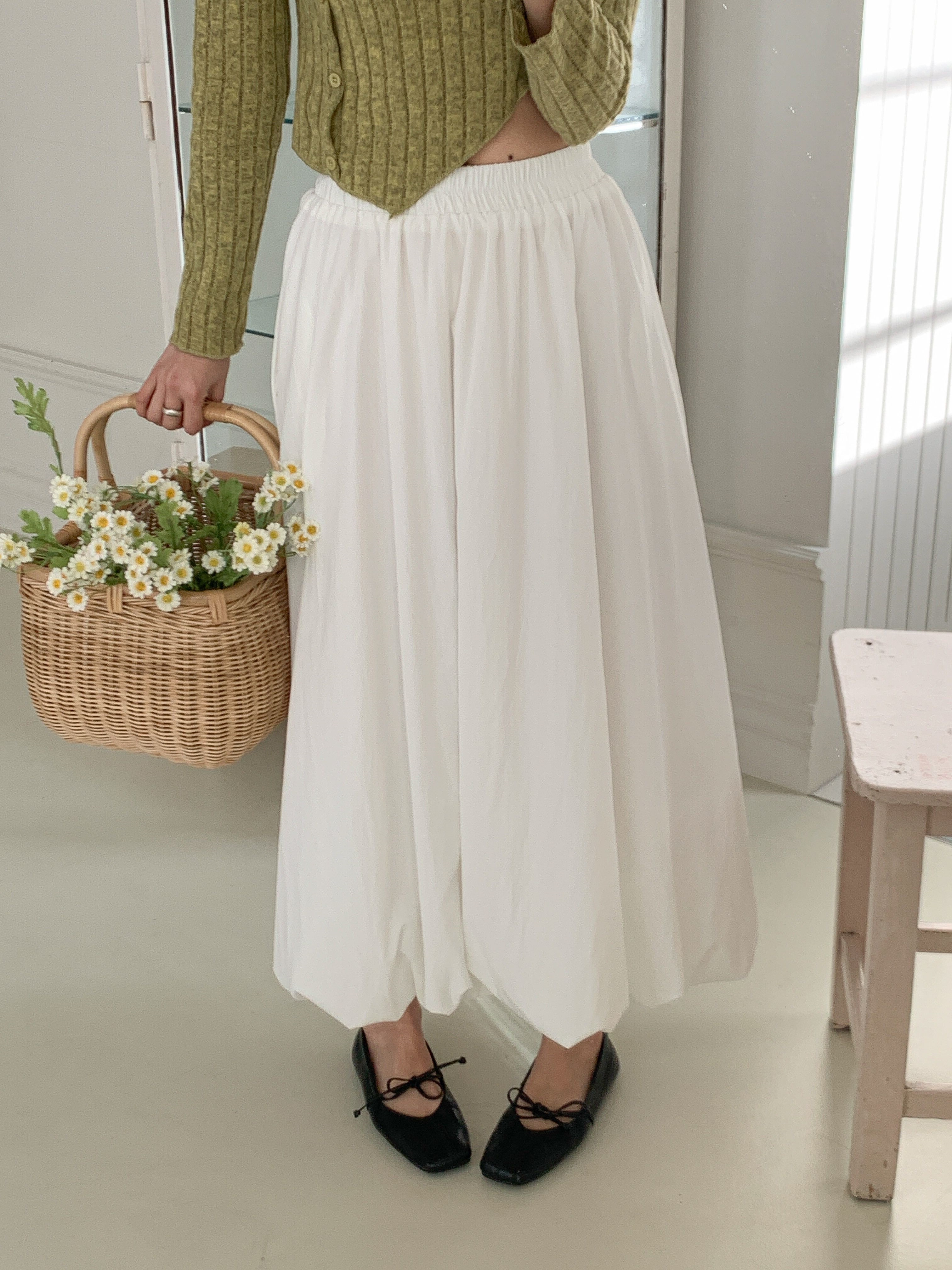 シャーリングポケットウエストゴムバルーンロングAライン無地スカート | 詳細画像7