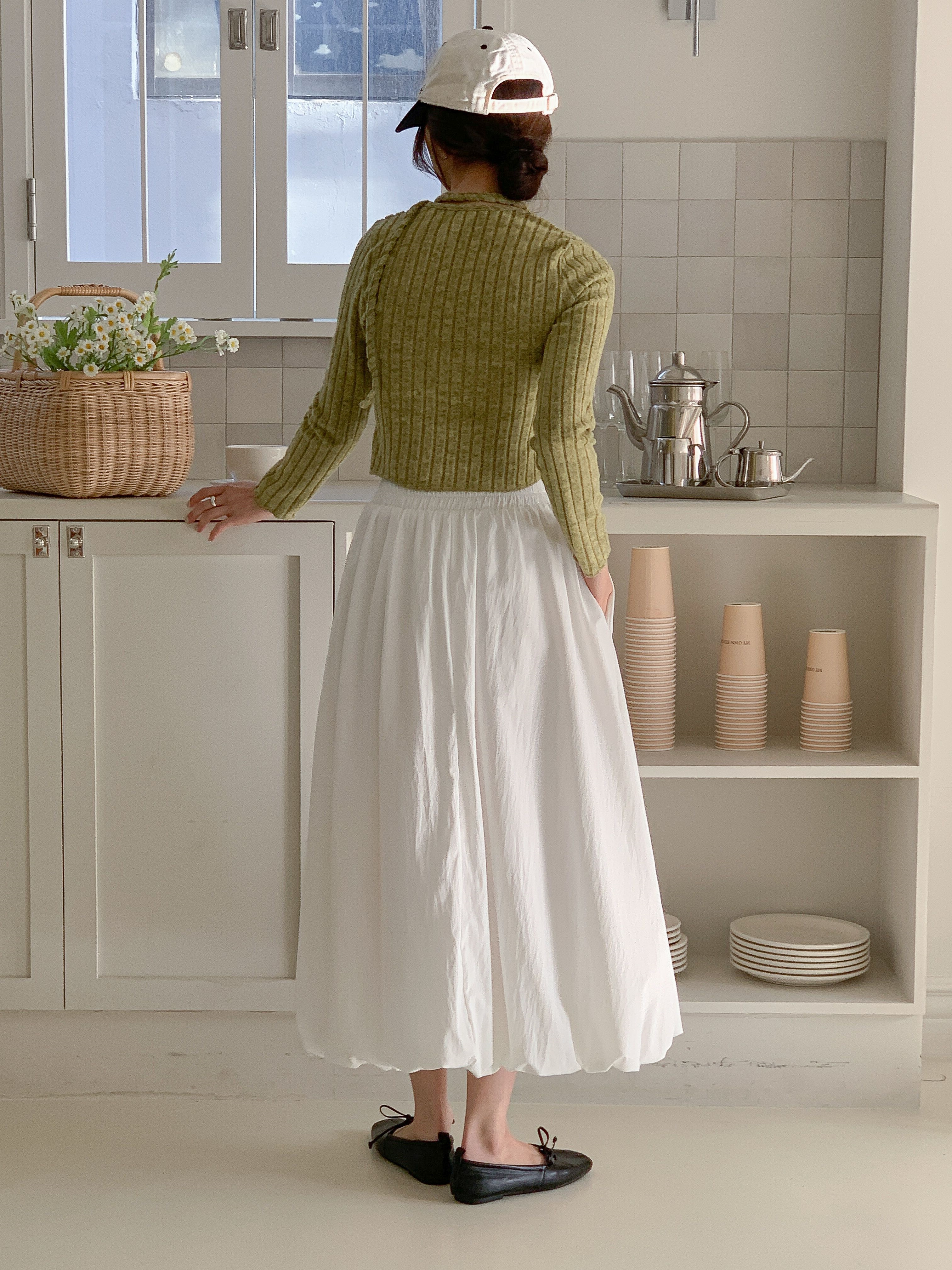 シャーリングポケットウエストゴムバルーンロングAライン無地スカート | 詳細画像10