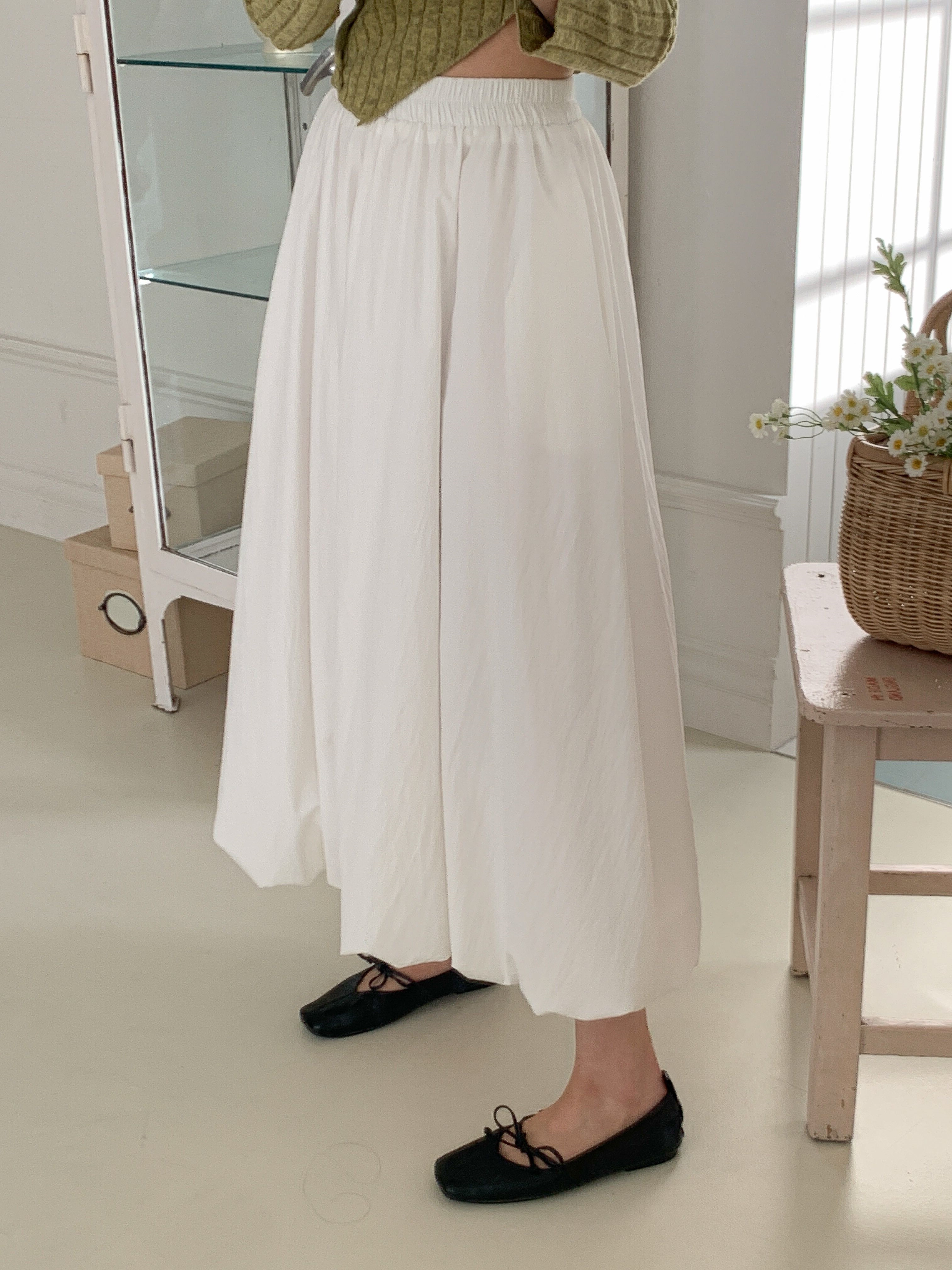 シャーリングポケットウエストゴムバルーンロングAライン無地スカート | 詳細画像11