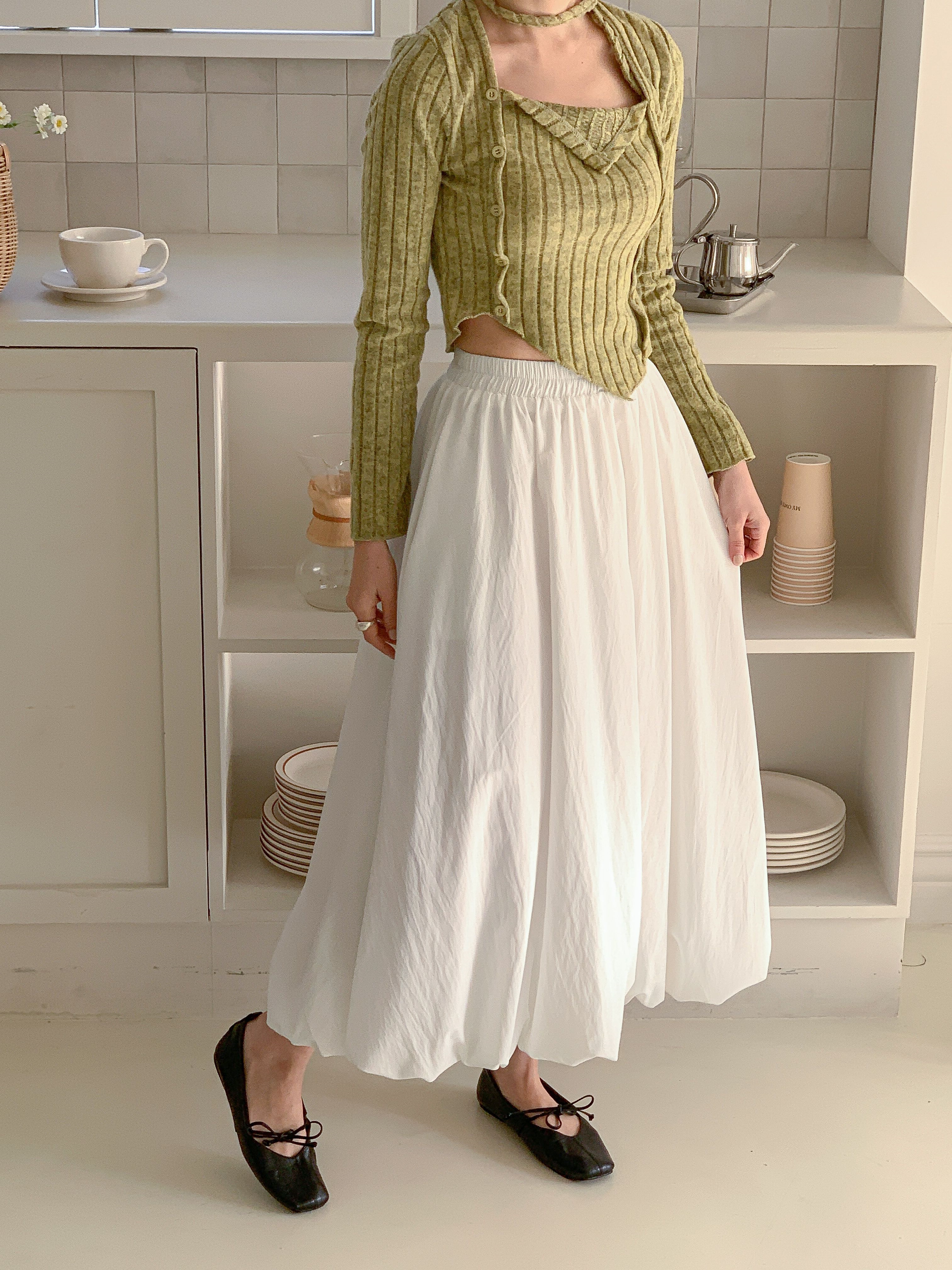 シャーリングポケットウエストゴムバルーンロングAライン無地スカート | 詳細画像15