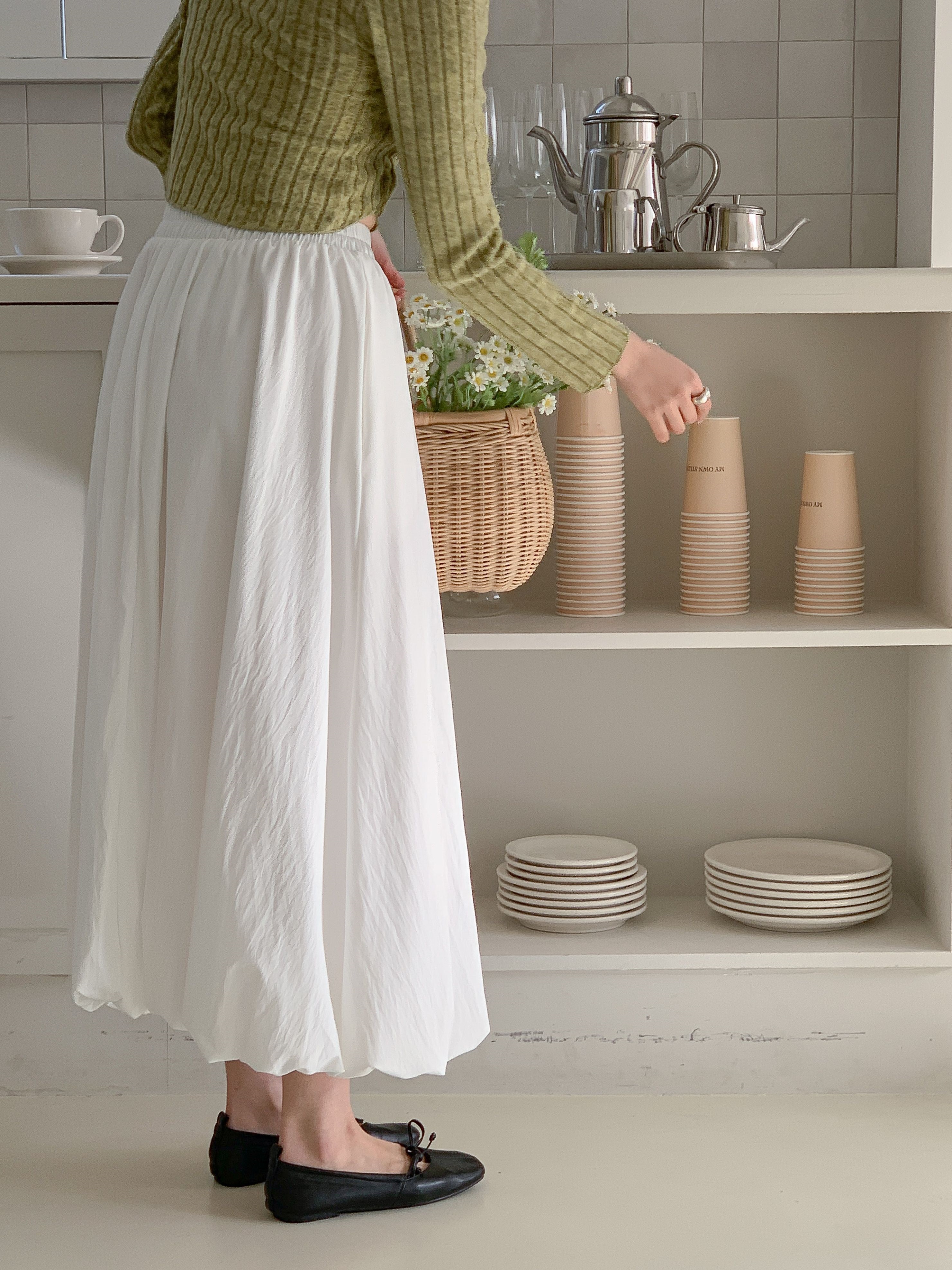 シャーリングポケットウエストゴムバルーンロングAライン無地スカート | 詳細画像16