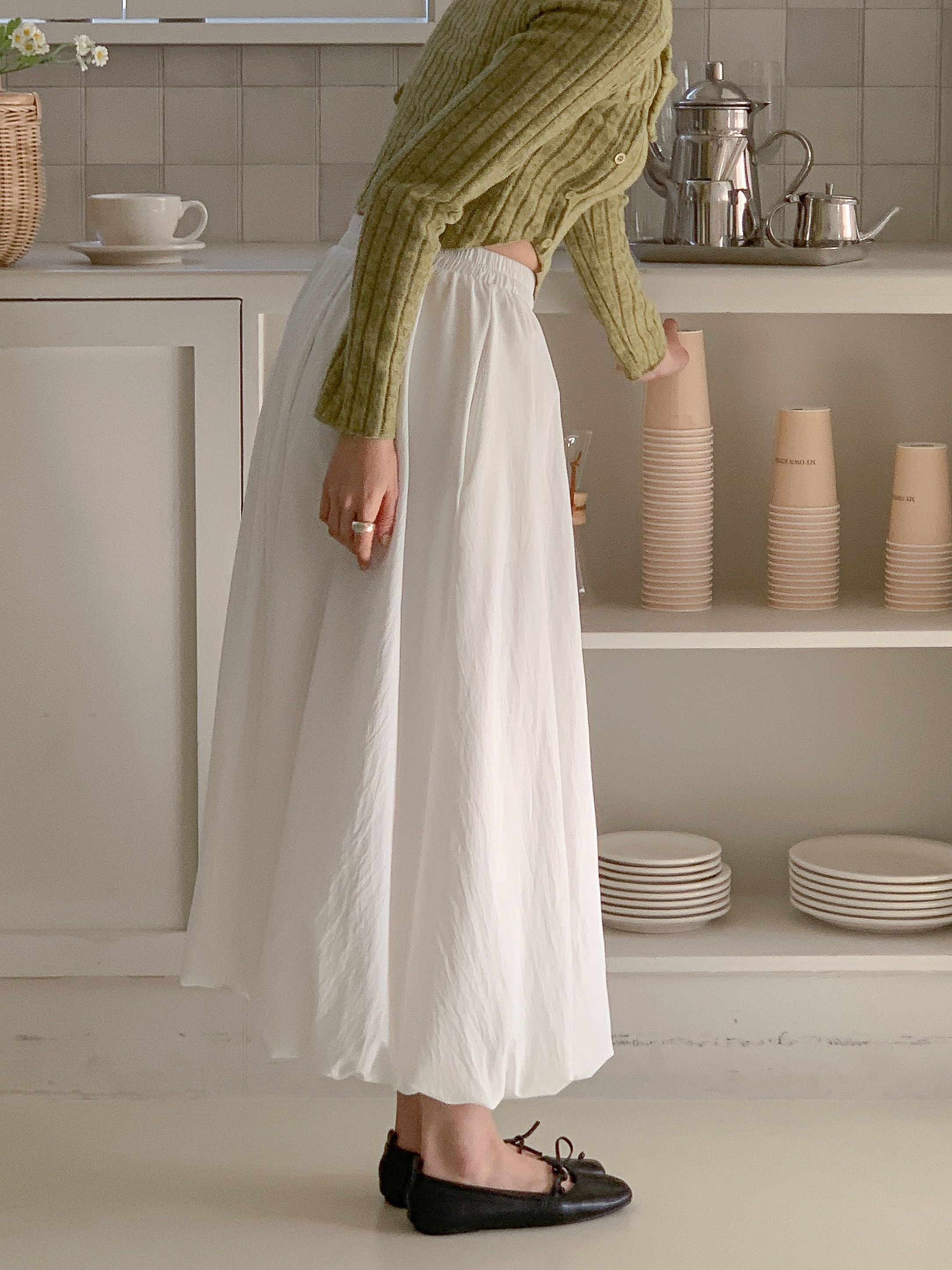 シャーリングポケットウエストゴムバルーンロングAライン無地スカート | 詳細画像18