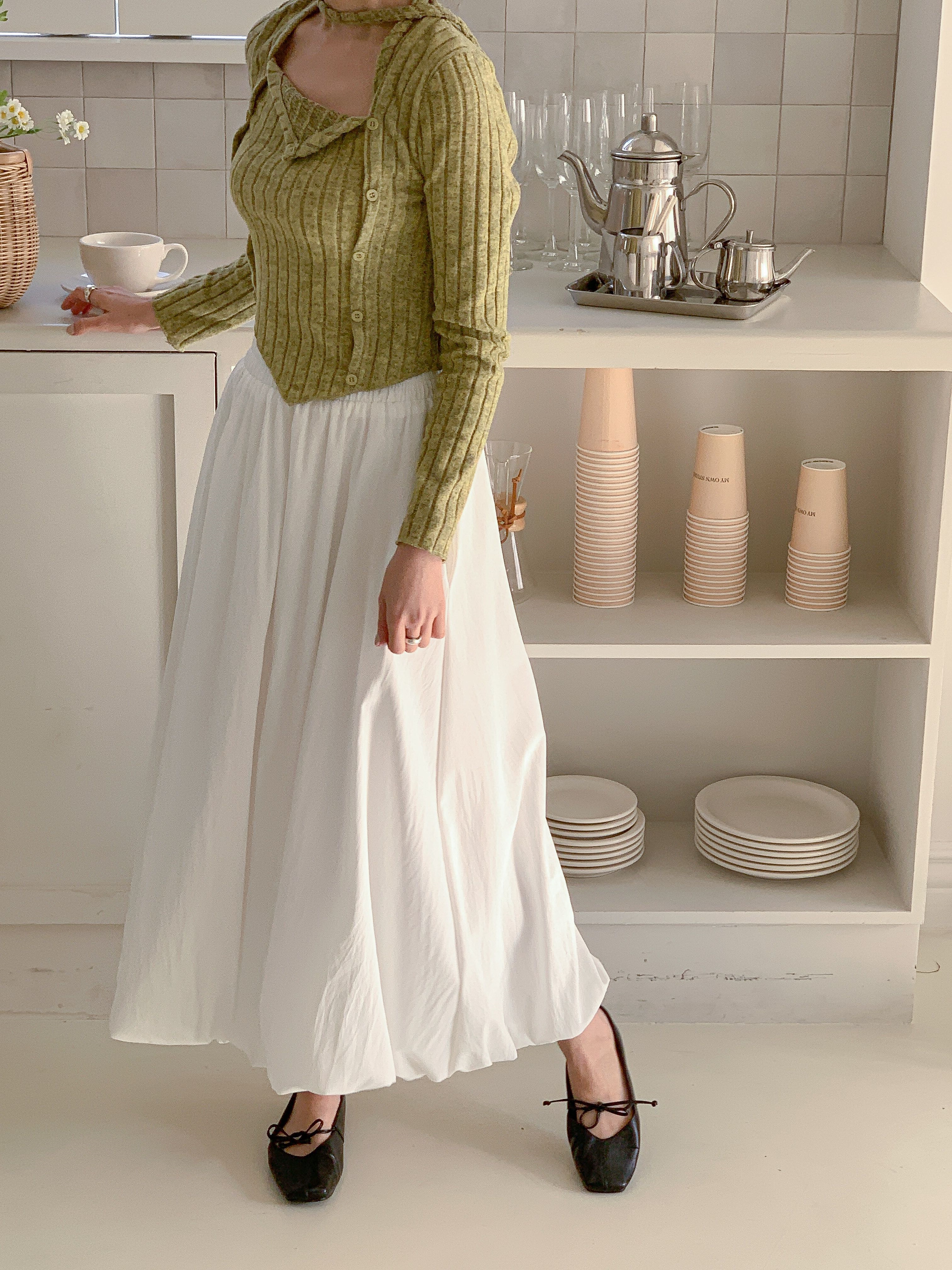 シャーリングポケットウエストゴムバルーンロングAライン無地スカート | 詳細画像19