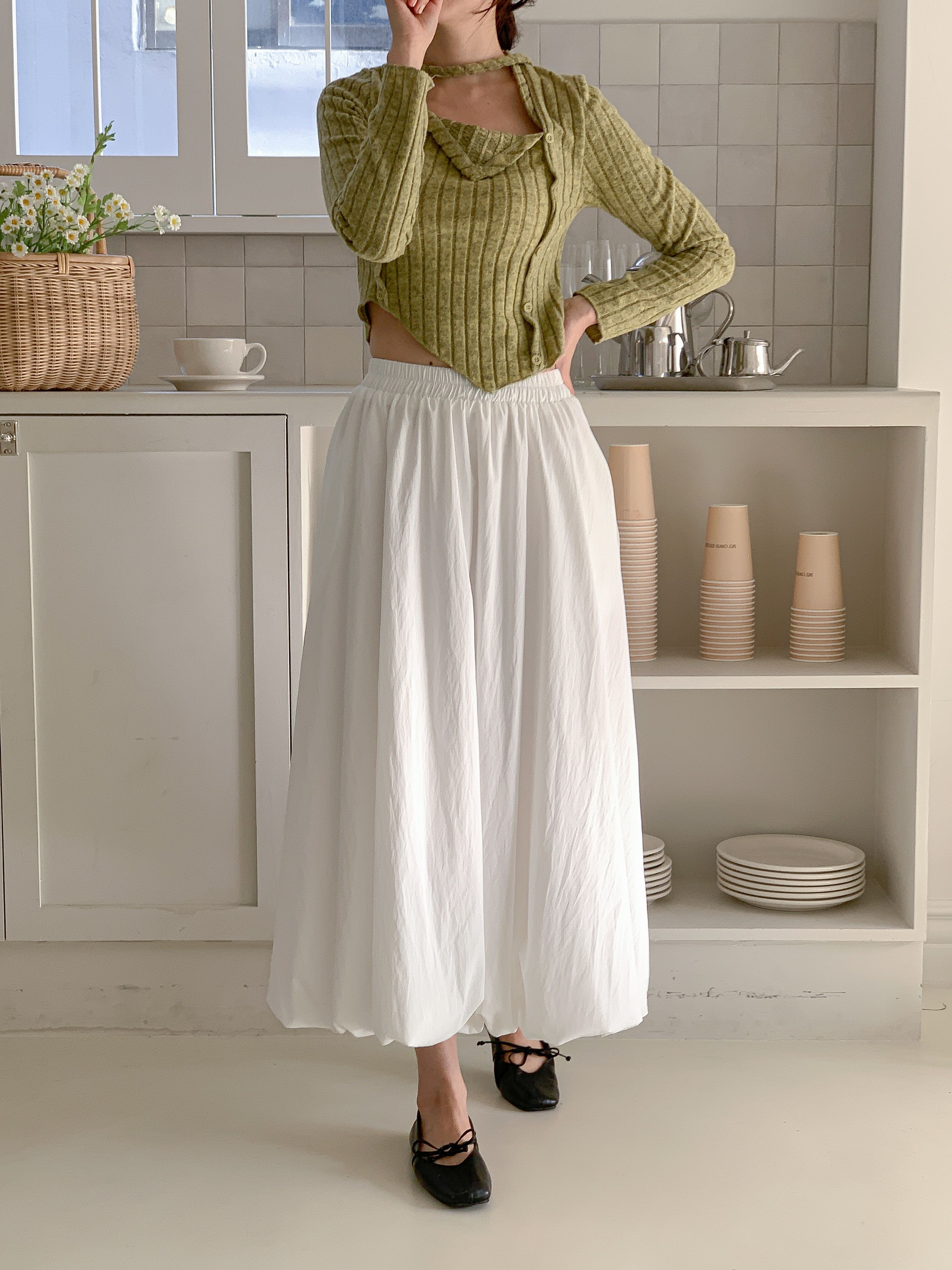 シャーリングポケットウエストゴムバルーンロングAライン無地スカート | 詳細画像20