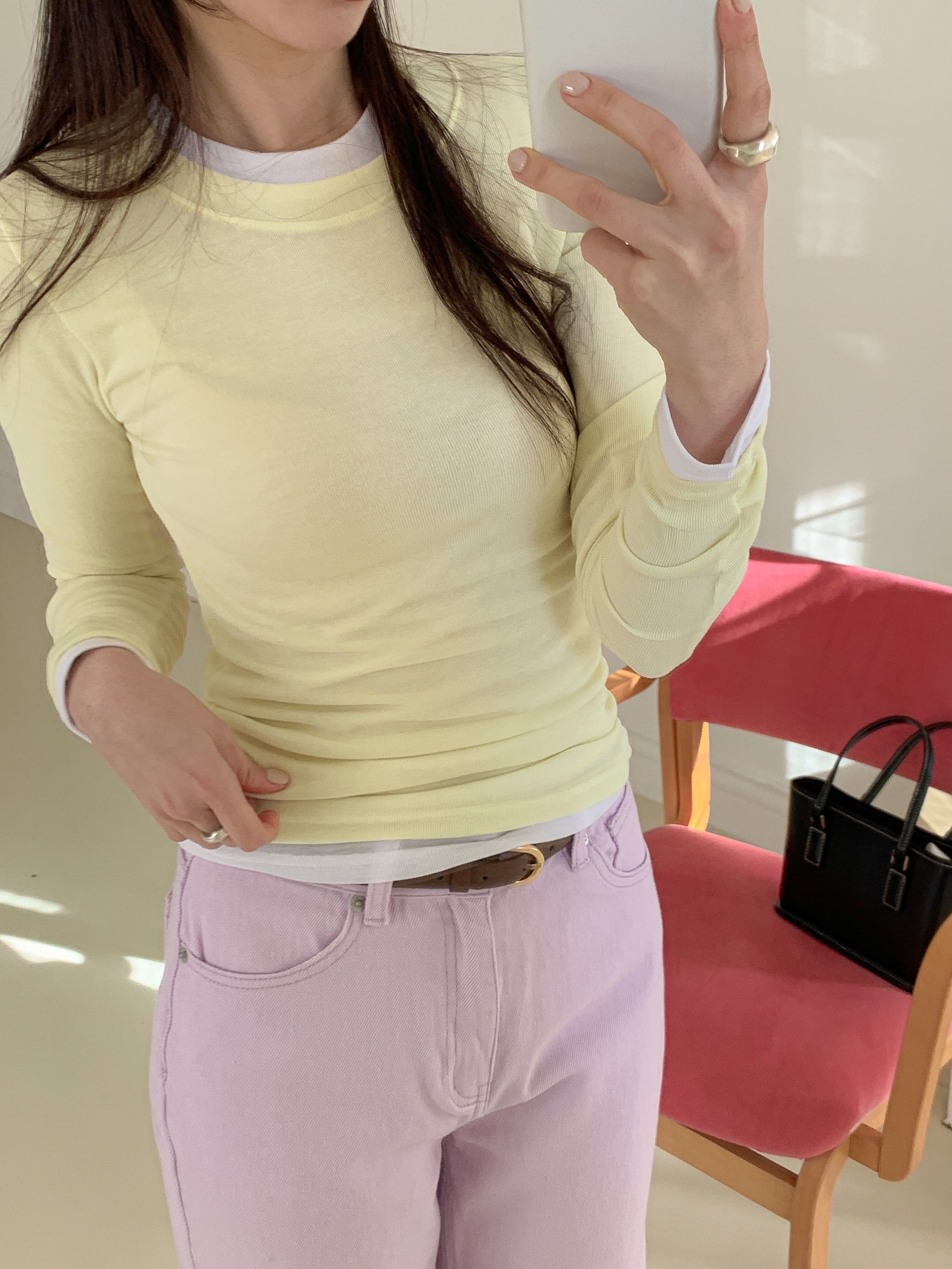 ラウンドネックスリム長袖無地Tシャツ | 詳細画像3