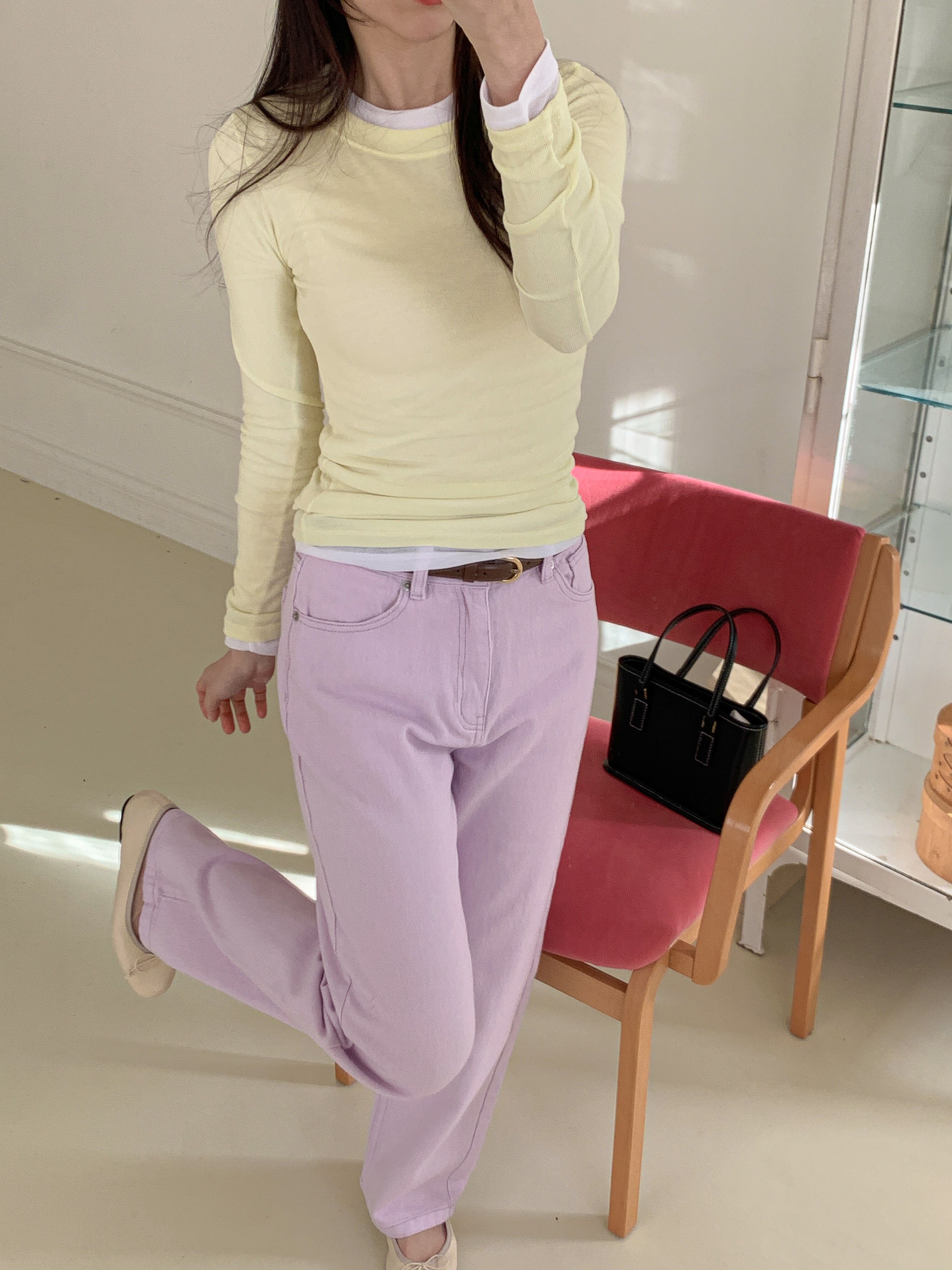 ラウンドネックスリム長袖無地Tシャツ | 詳細画像5